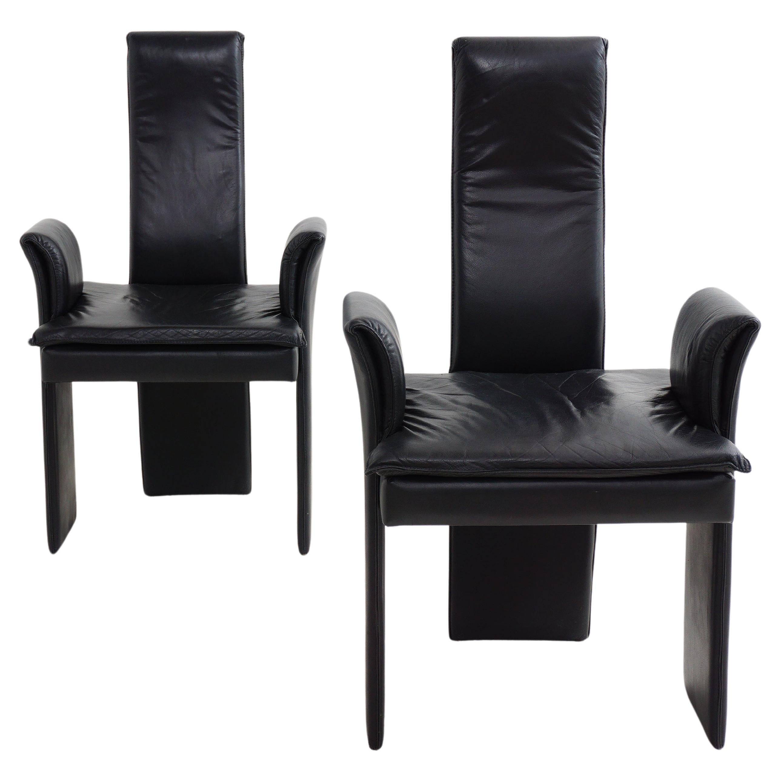 Postmoderner Stuhl aus schwarzem Leder, 1980er-Jahre