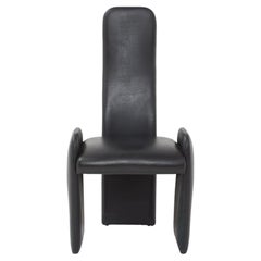 Postmodern Black Leather Dining Chair, 1980s