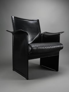 Postmodern Black Leather Korium Armchair by Tito Agnoli for Matteo Grassi, Italy