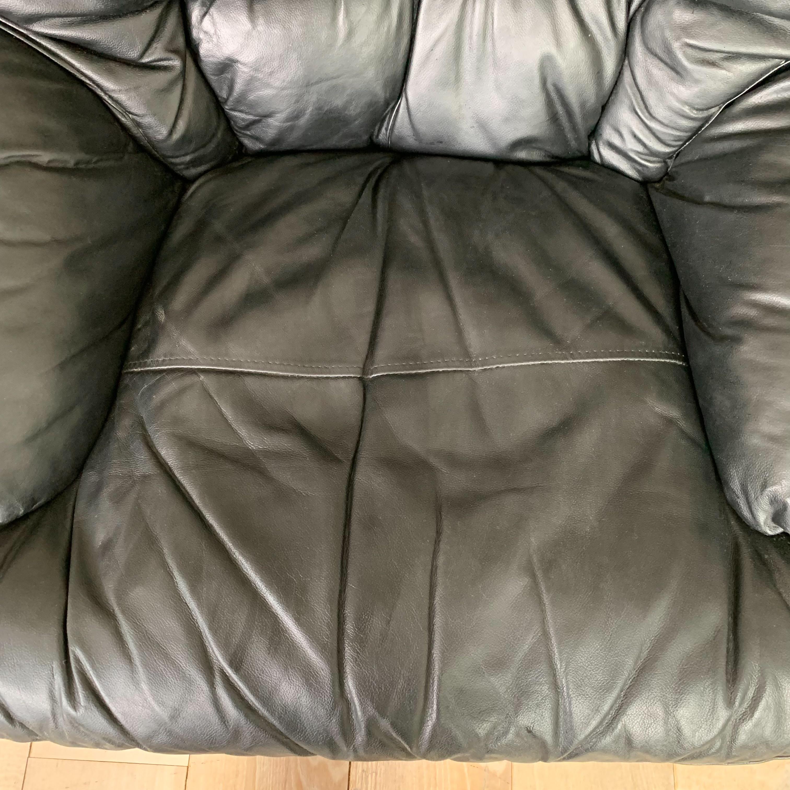 Postmodern Black Leather Lounge Chair For Sale 6