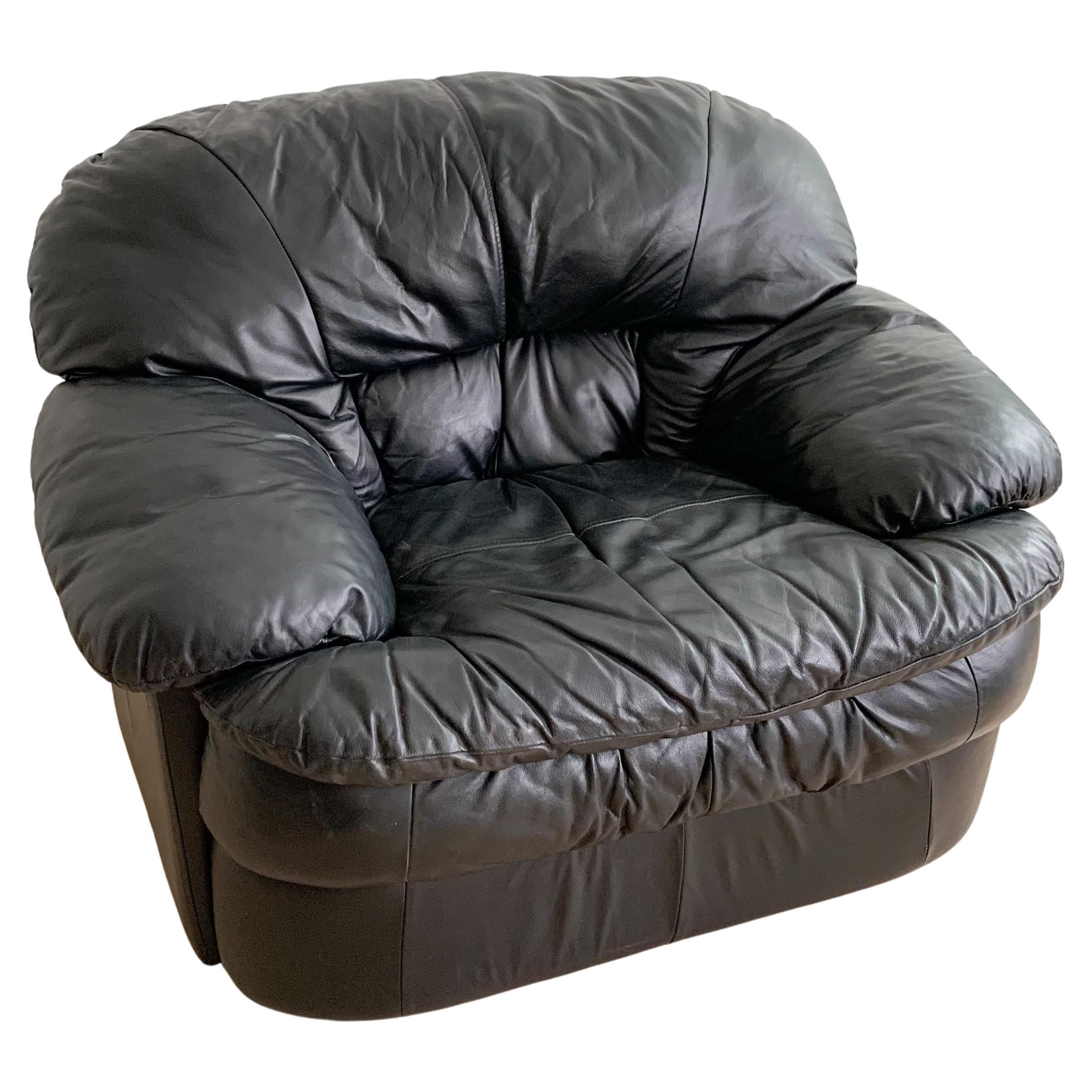 Postmodern Black Leather Lounge Chair For Sale
