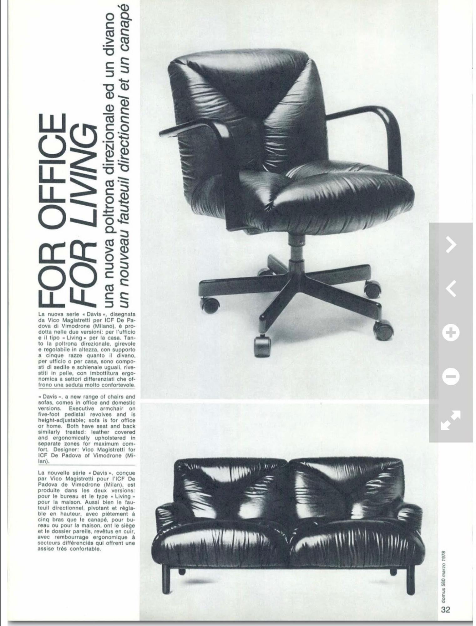 Chaise de bureau postmoderne en cuir noir par Vico Magistretti pour ICF Design, 1978 en vente 8