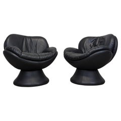 Postmodern Black Leather Swivel Lounge Chairs by Jaymar, 2005