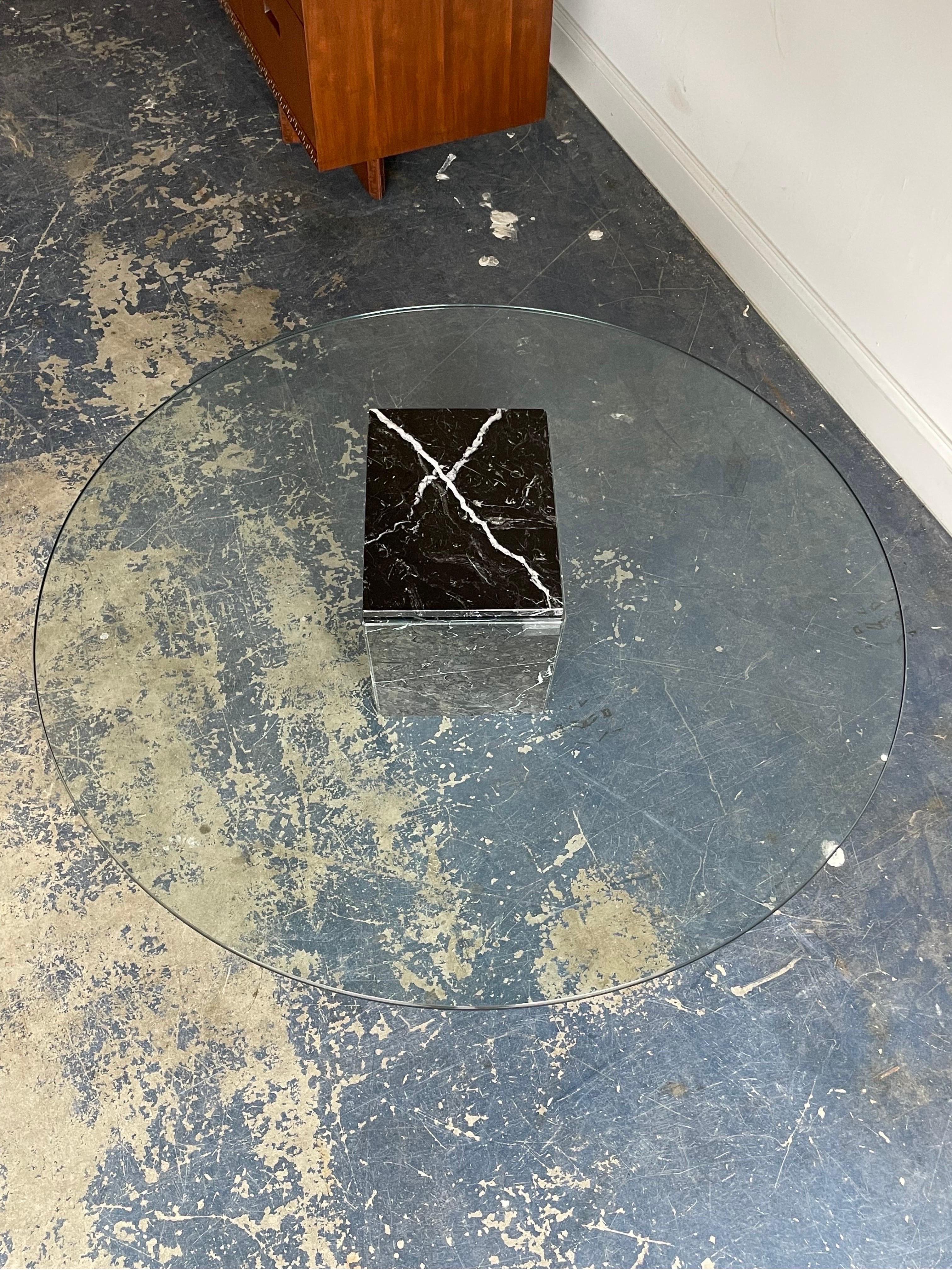 Post-Modern Postmodern Black Marble and Glass Cantilvered Coffee Table