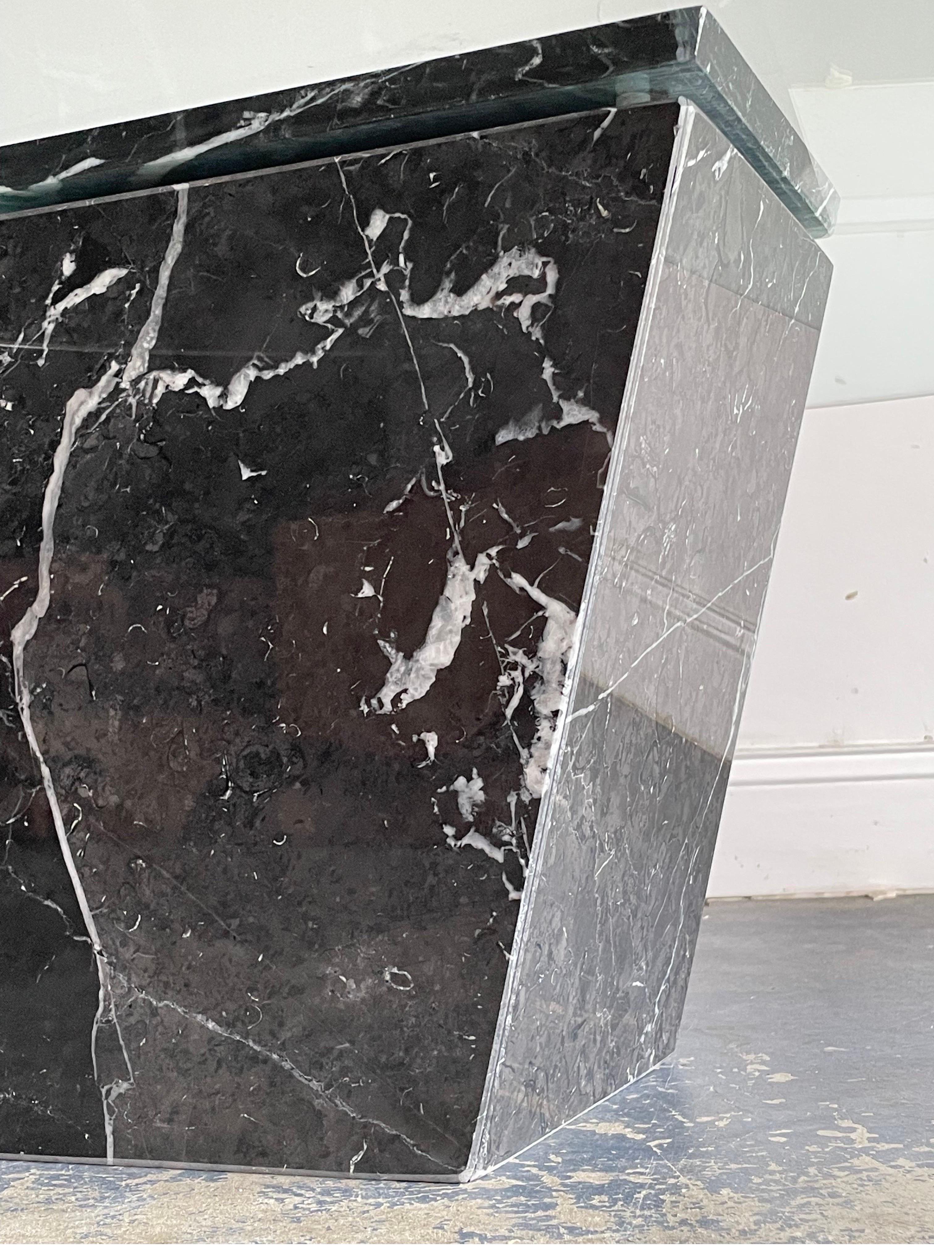 American Postmodern Black Marble and Glass Cantilvered Coffee Table