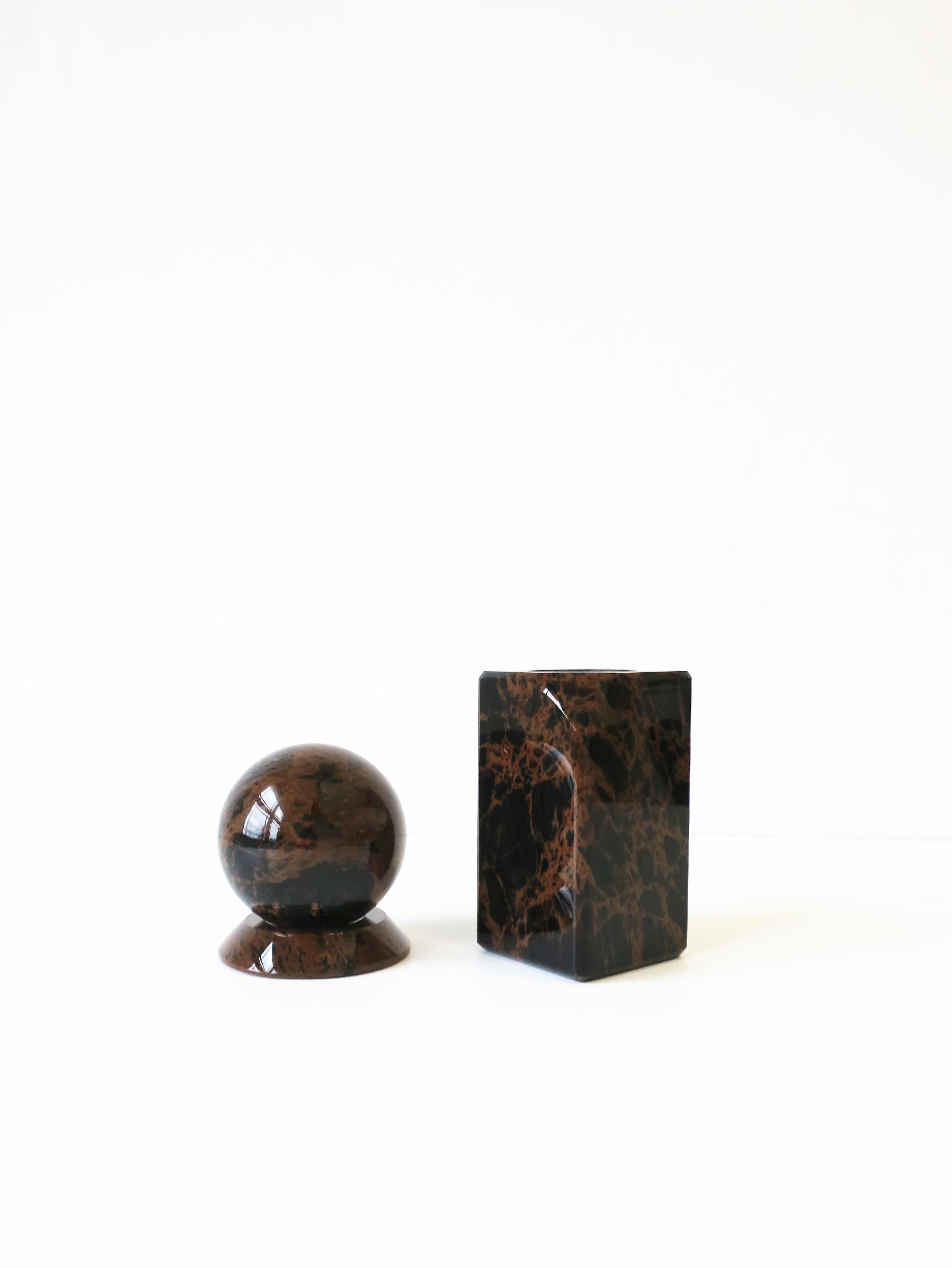 Stone Postmodern Black Marble Desk Pen Pencil Holder, 1990s For Sale