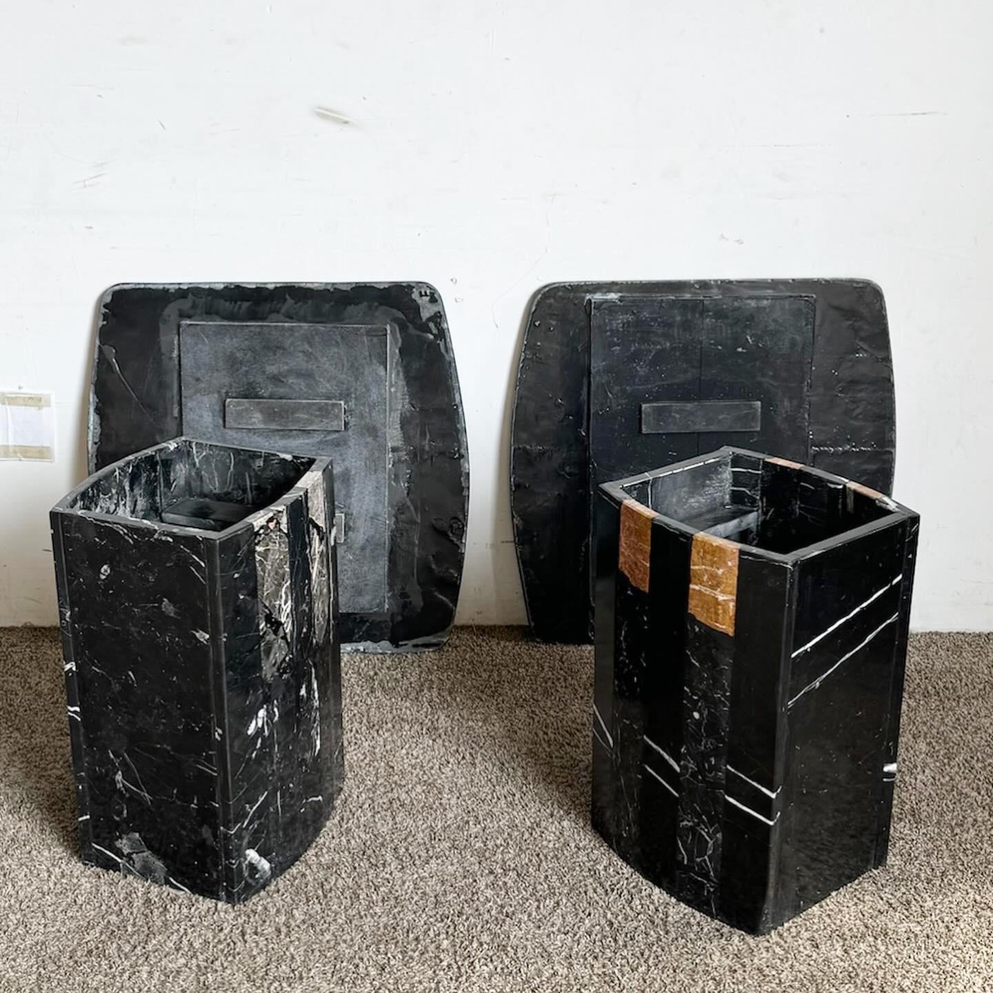 20th Century Postmodern Black Marble Side Tables on Scalloped Bases - a Pair For Sale