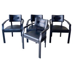 Postmodern Black Metal and Faux Leather Dining Chairs