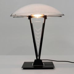 Postmodern black metal and glass table lamp, 1980s
