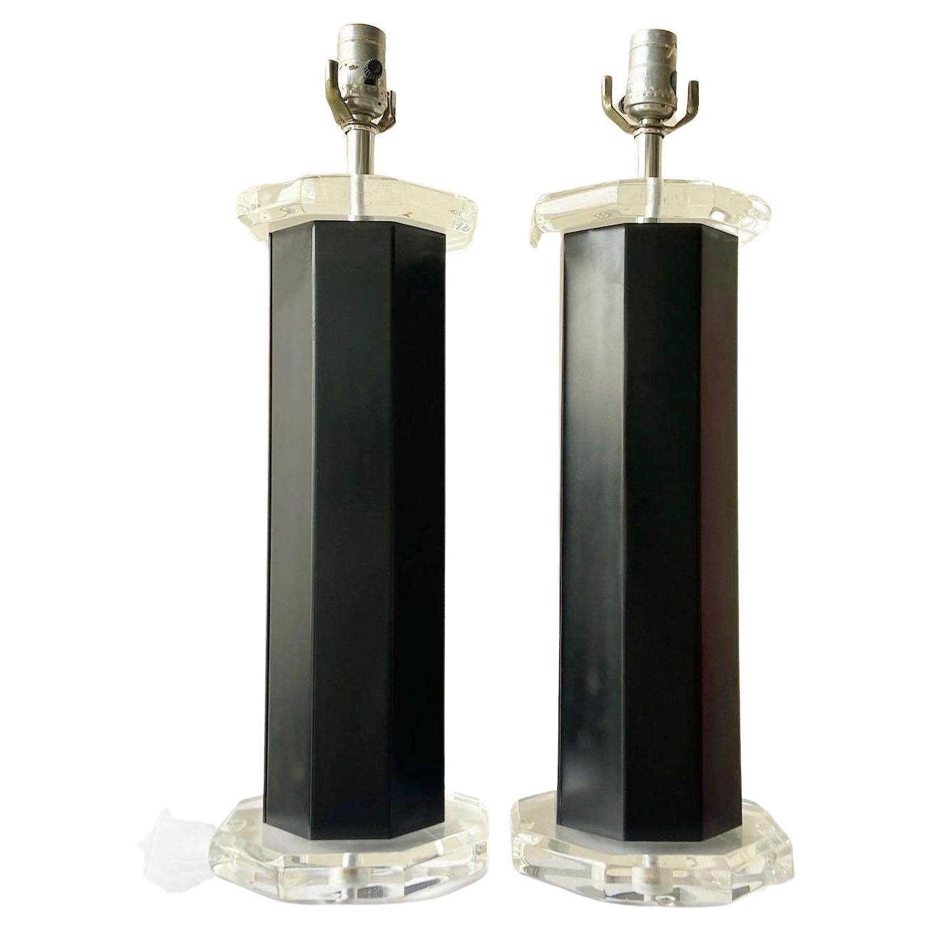 Postmodern Black Metal and Lucite Table Lamps For Sale