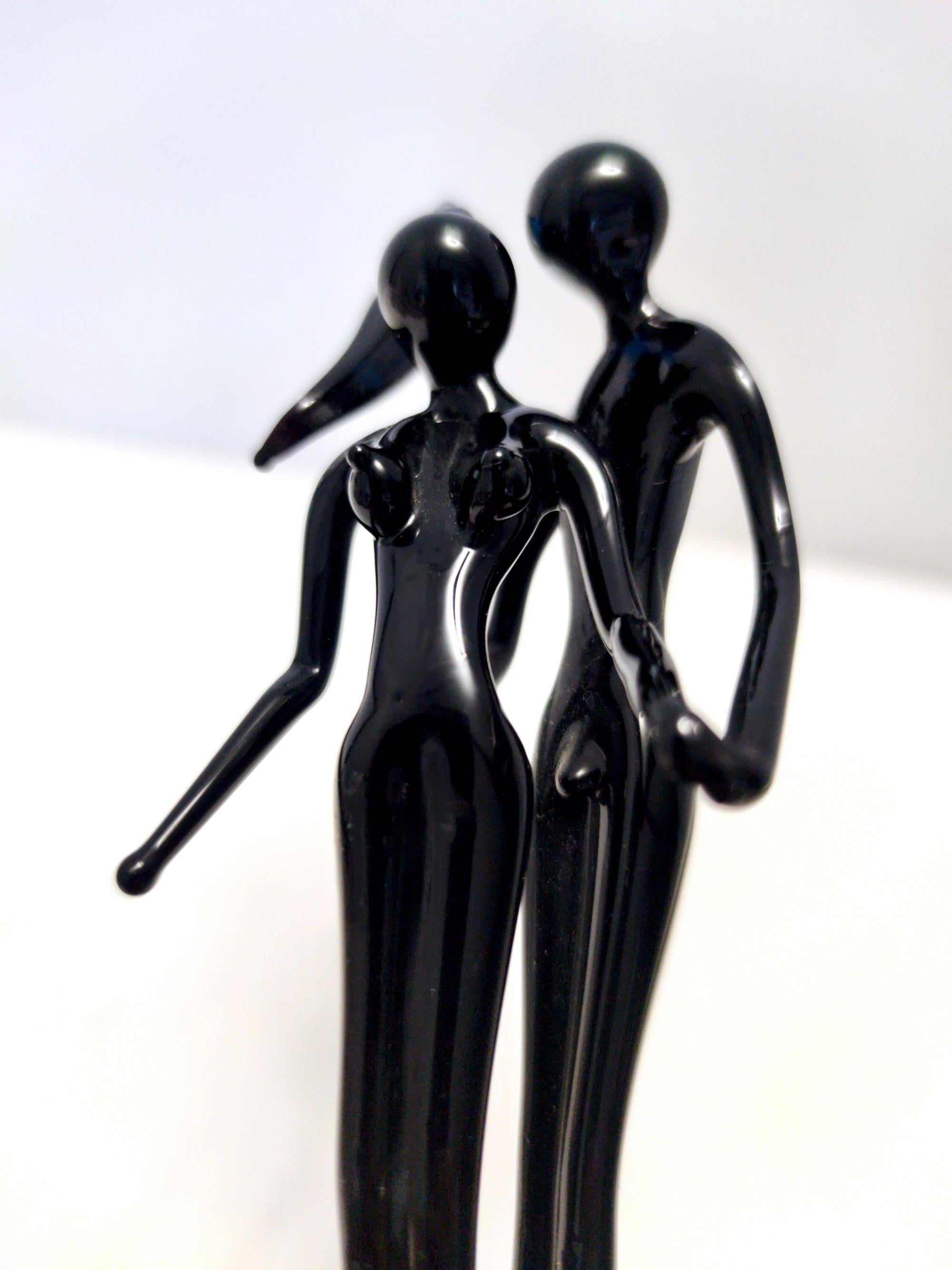 Objet décoratif postmoderne en verre de Murano noir représentant un couple, Italie, années 1990 en vente 2