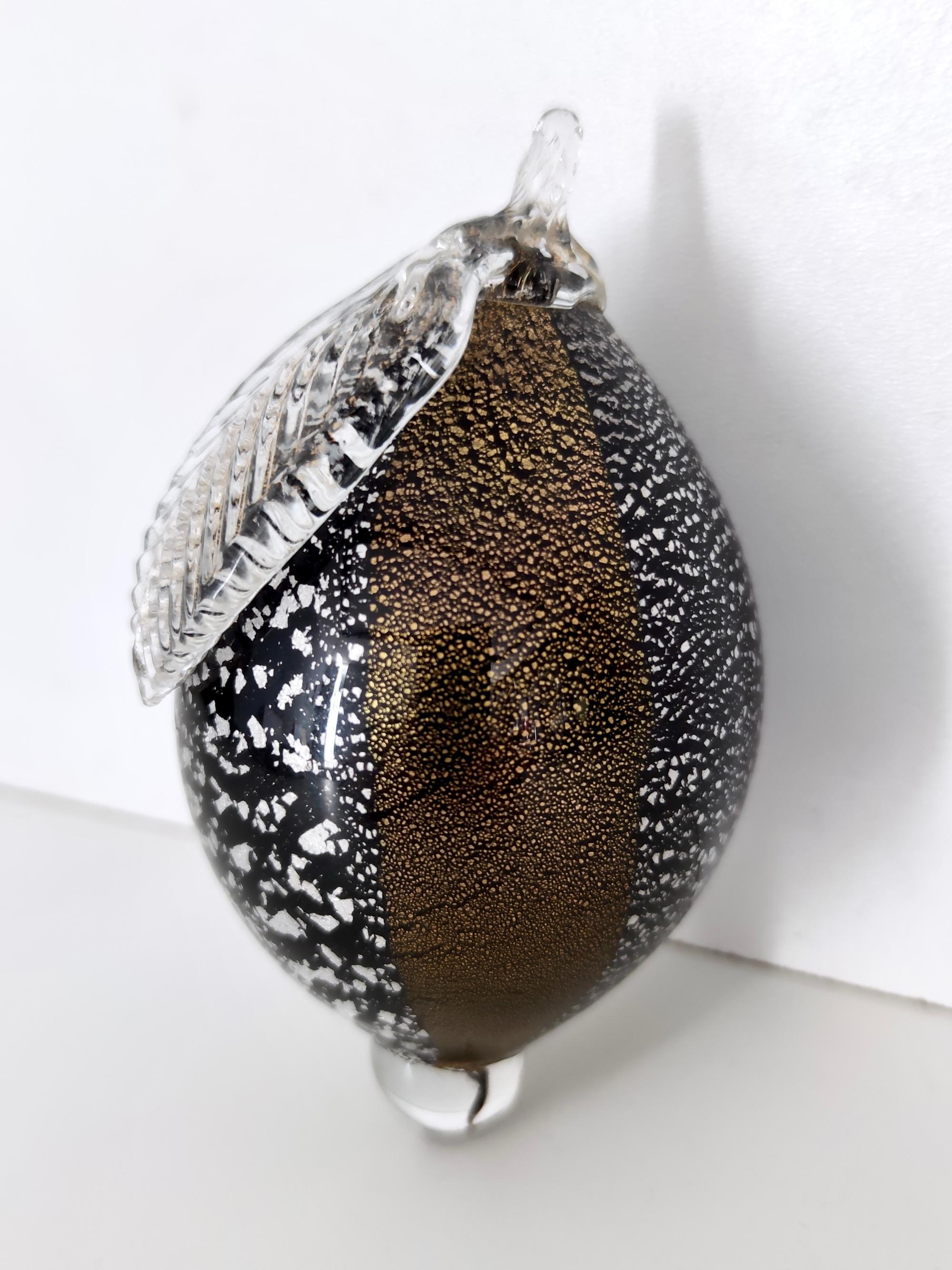 Post-Modern Postmodern Black Murano Glass Lemon with Gold and Silver Flakes, Italy For Sale