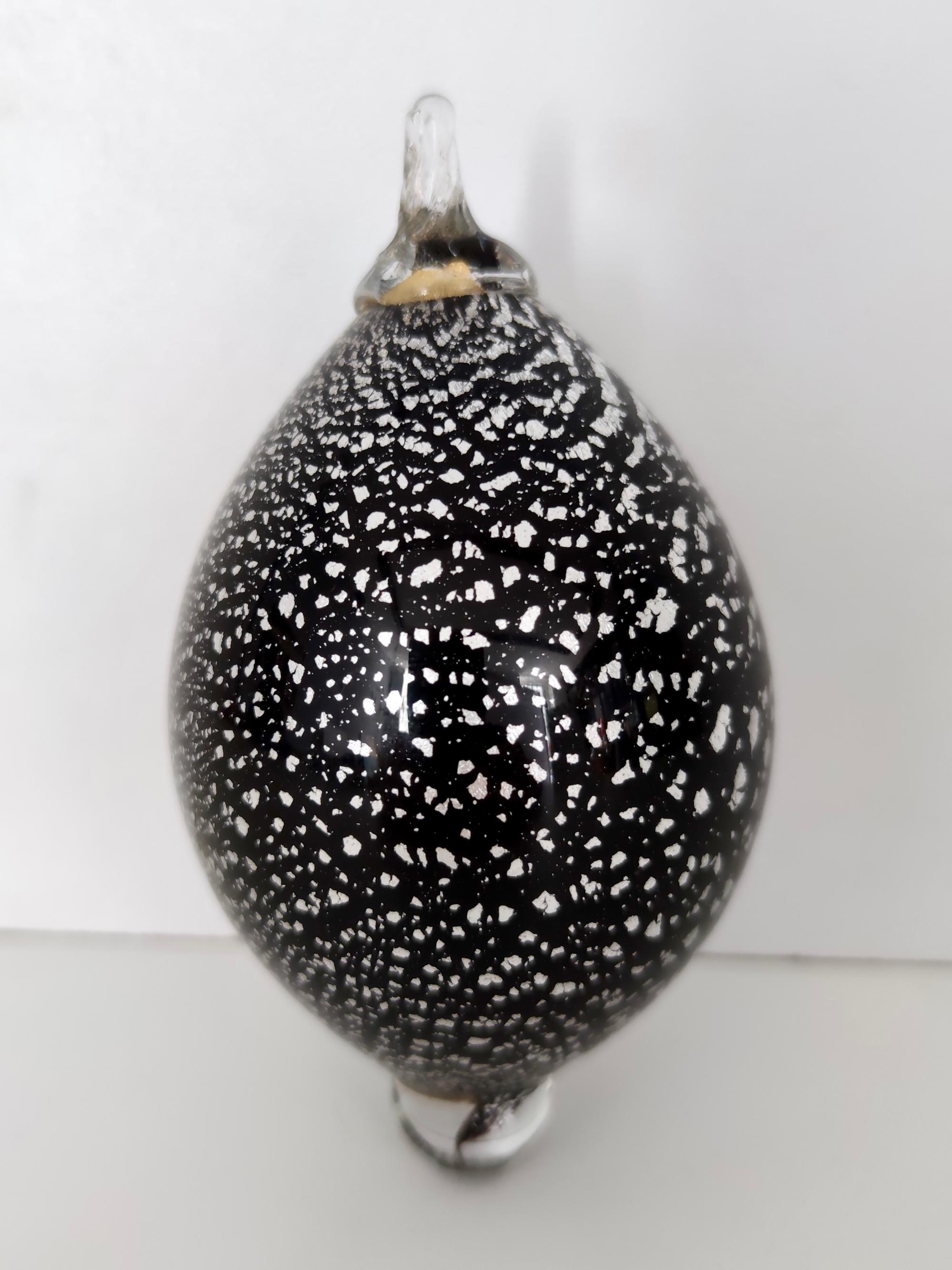 Italian Postmodern Black Murano Glass Lemon with Gold and Silver Flakes, Italy For Sale