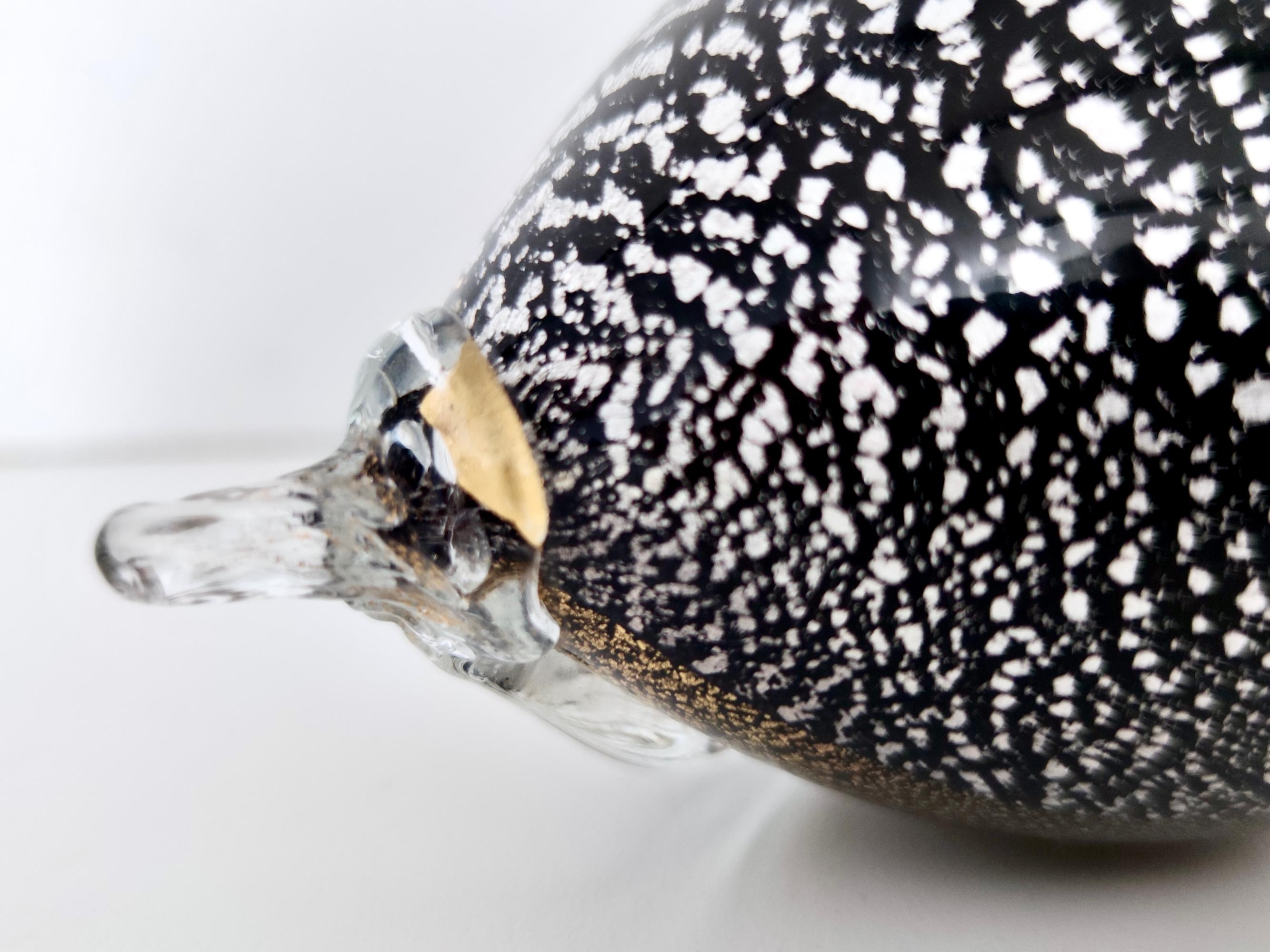 Late 20th Century Postmodern Black Murano Glass Lemon with Gold and Silver Flakes, Italy For Sale