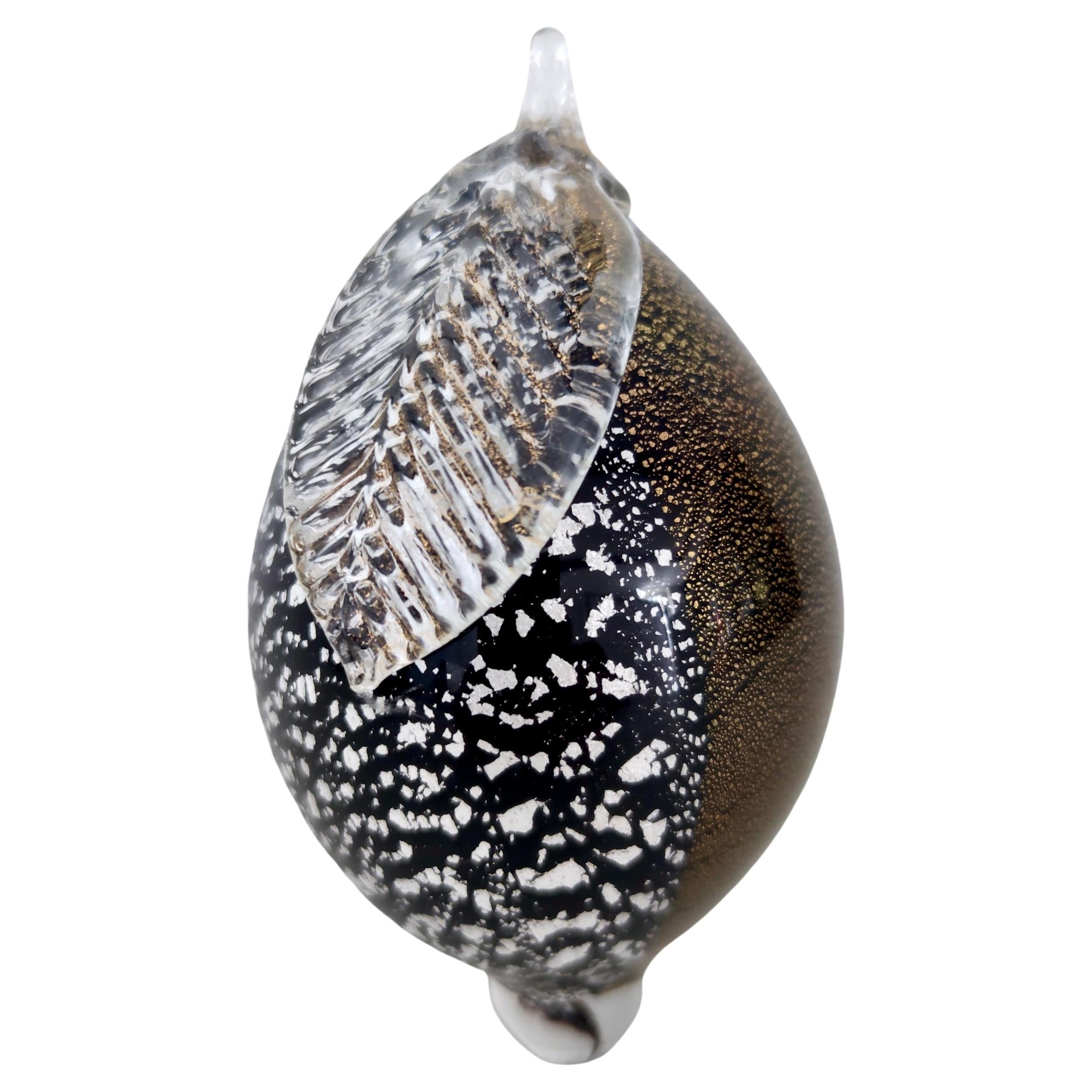 Postmodern Black Murano Glass Lemon with Gold and Silver Flakes, Italy For Sale