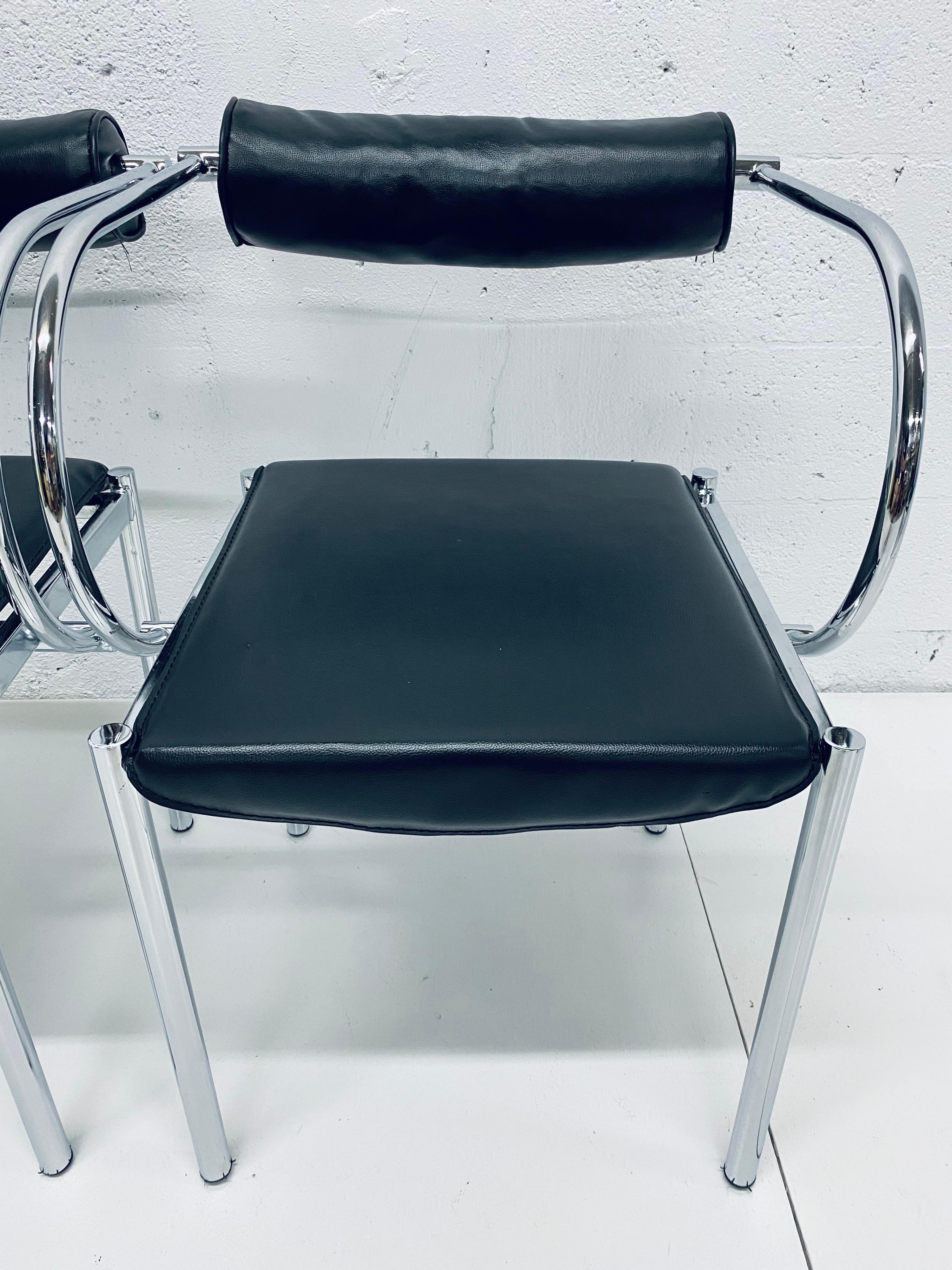 Postmodern Black Naugahyde and Chrome Dining Chairs, Set of Four 8