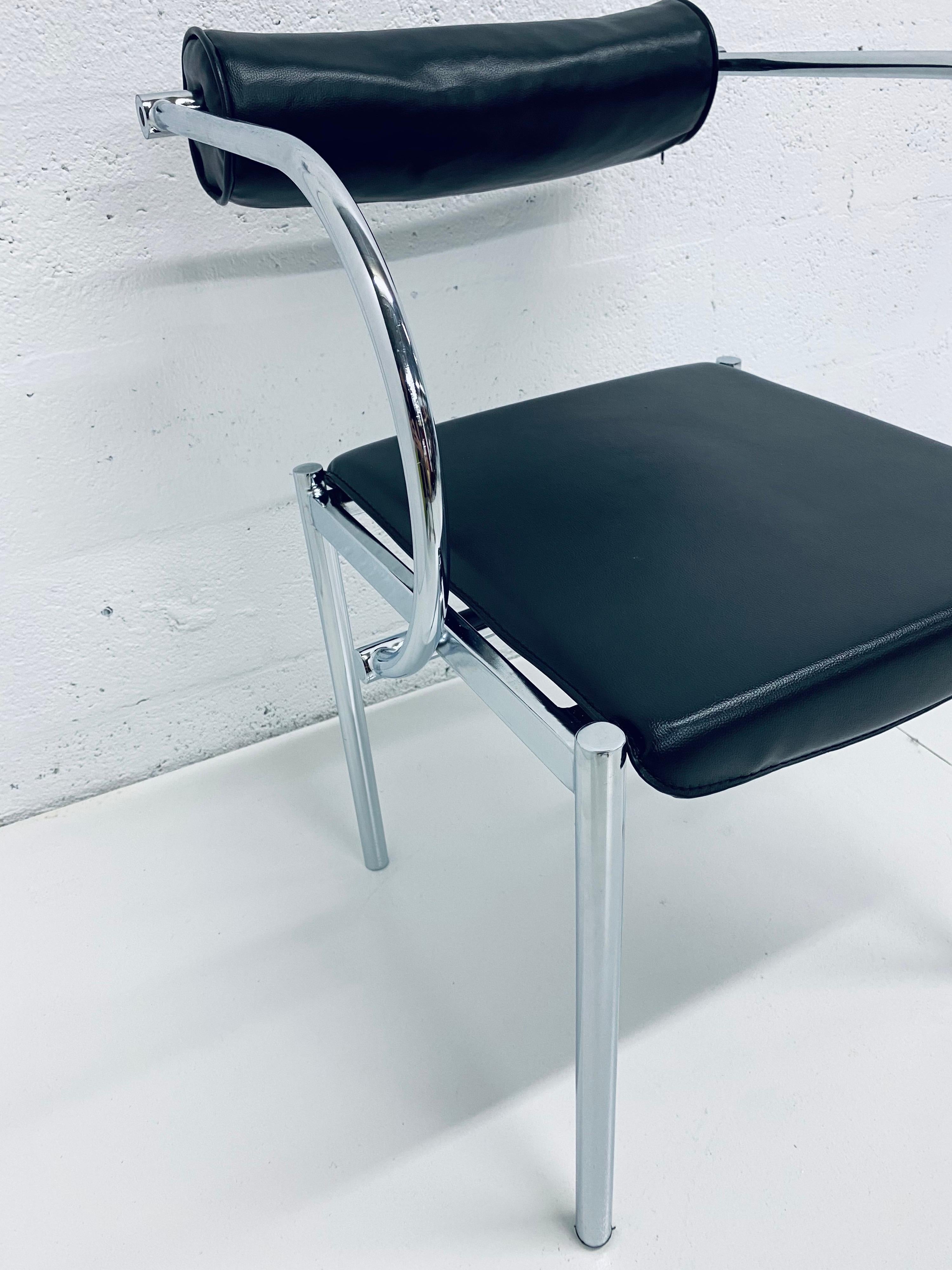 Postmodern Black Naugahyde and Chrome Dining Chairs, Set of Four 12