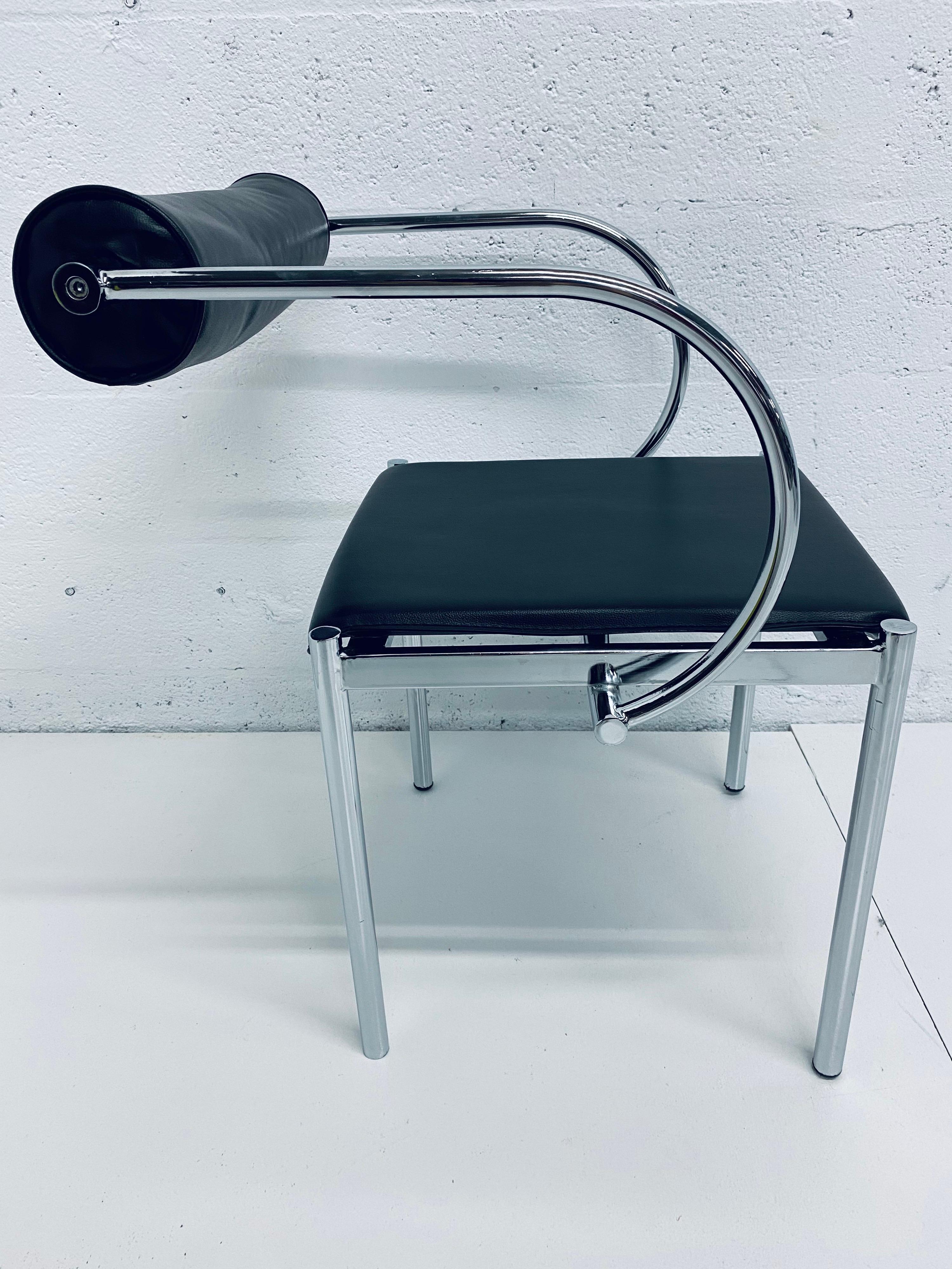 Postmodern Black Naugahyde and Chrome Dining Chairs, Set of Four In Good Condition In Miami, FL