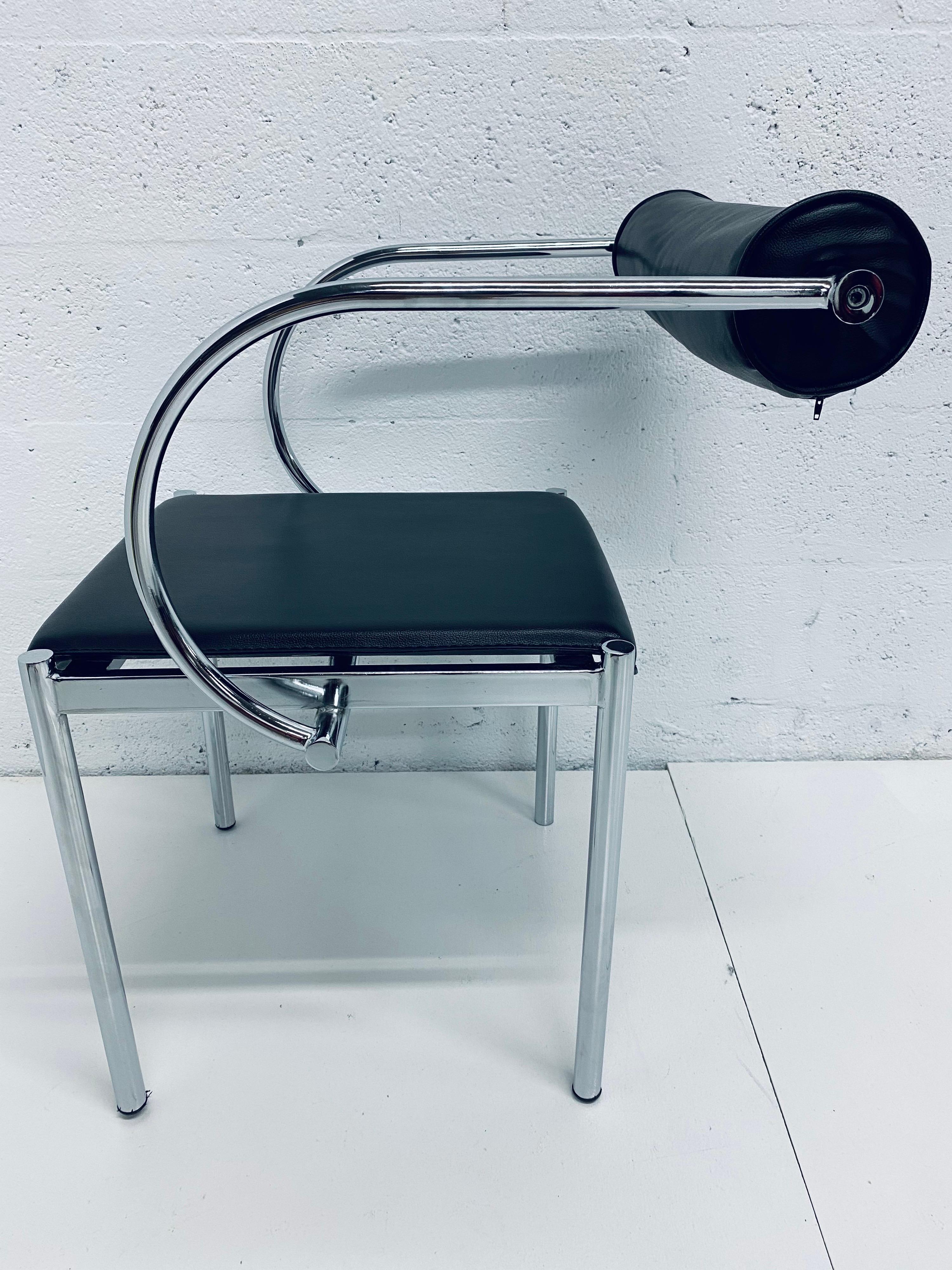 Postmodern Black Naugahyde and Chrome Dining Chairs, Set of Four 1