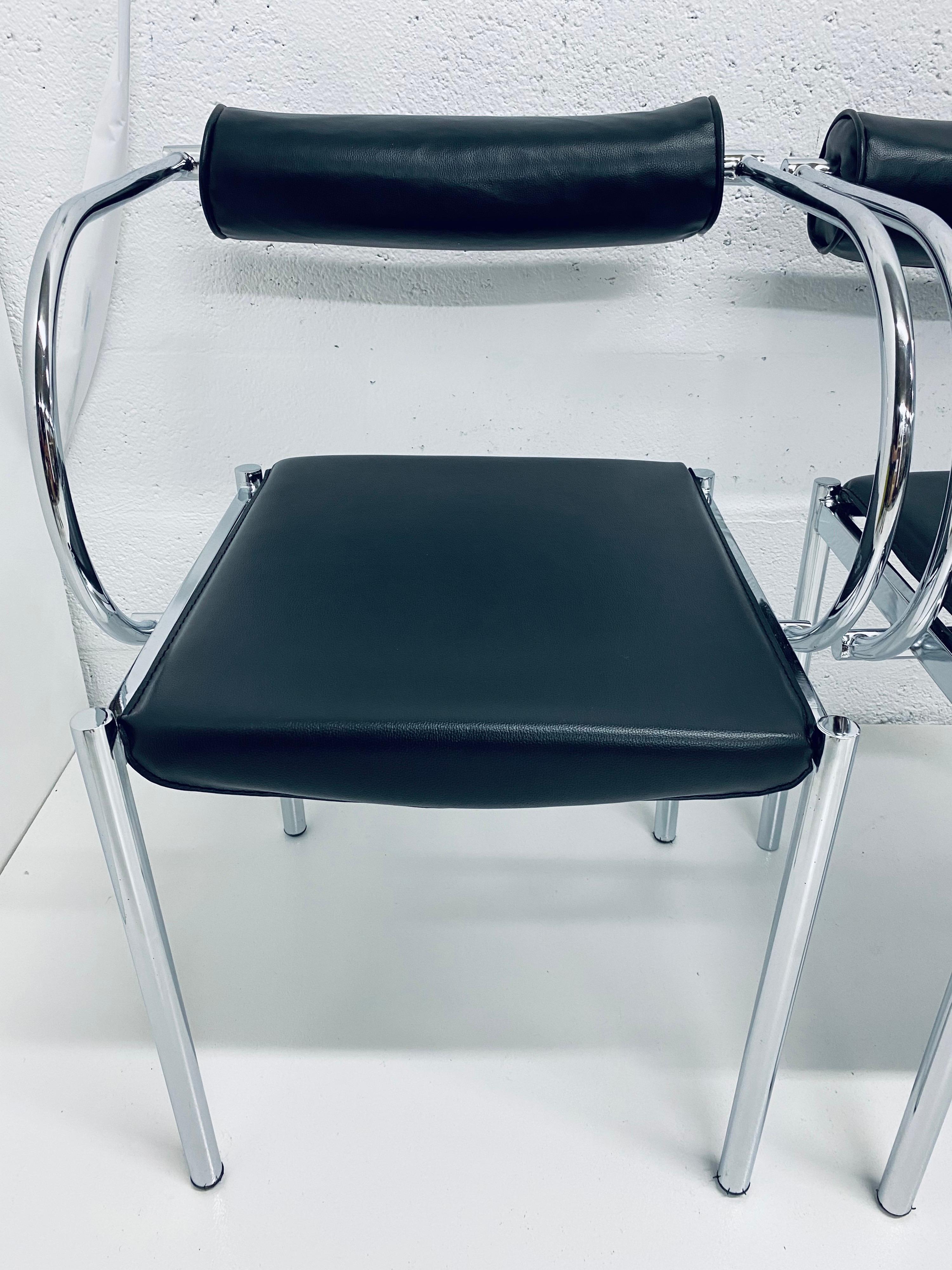 Postmodern Black Naugahyde and Chrome Dining Chairs, Set of Four 2