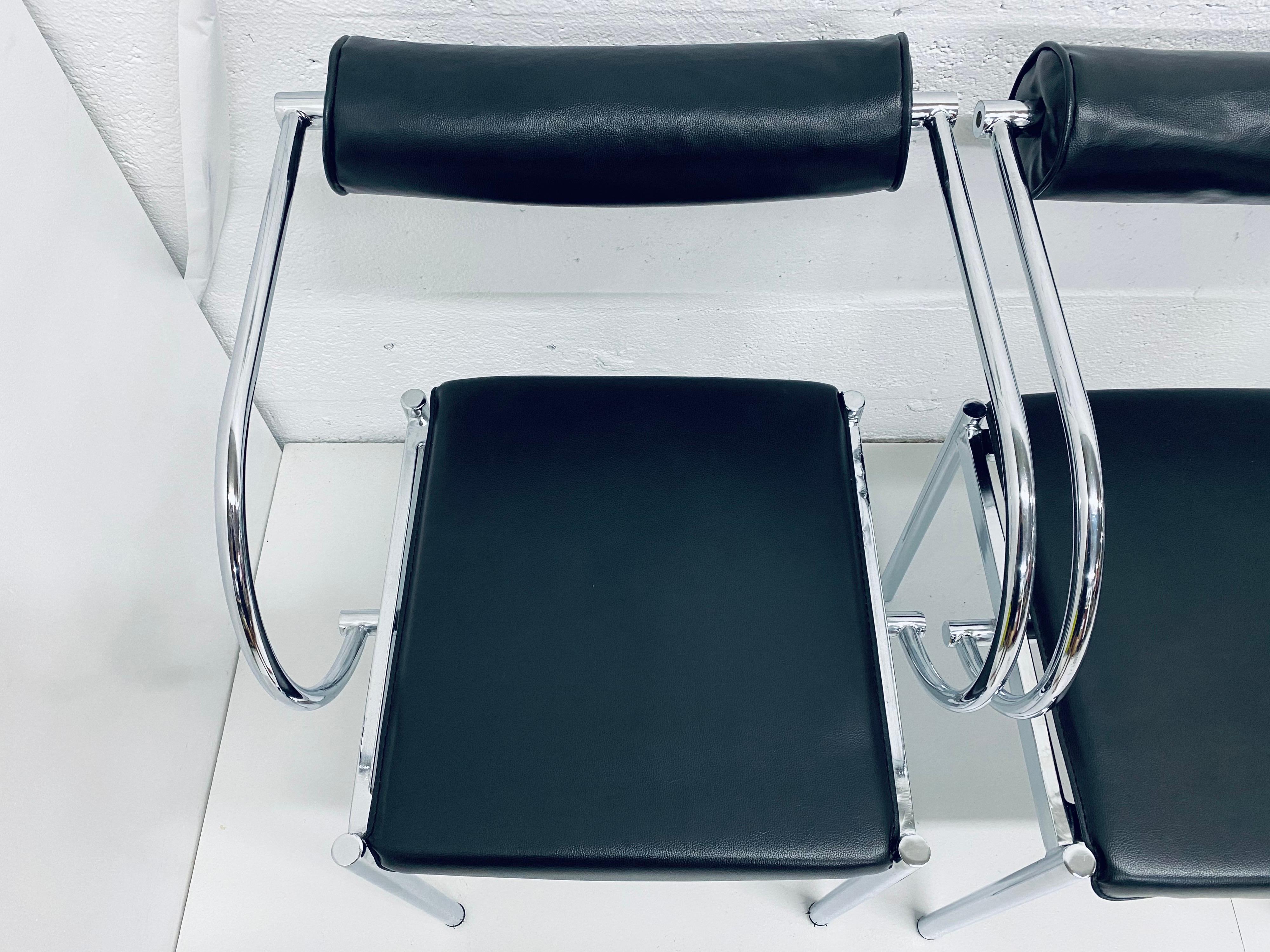 Postmodern Black Naugahyde and Chrome Dining Chairs, Set of Four 3