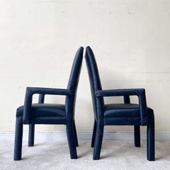 Postmodern Black on Black Upholstered Parsons Dining Chairs - Set of 6