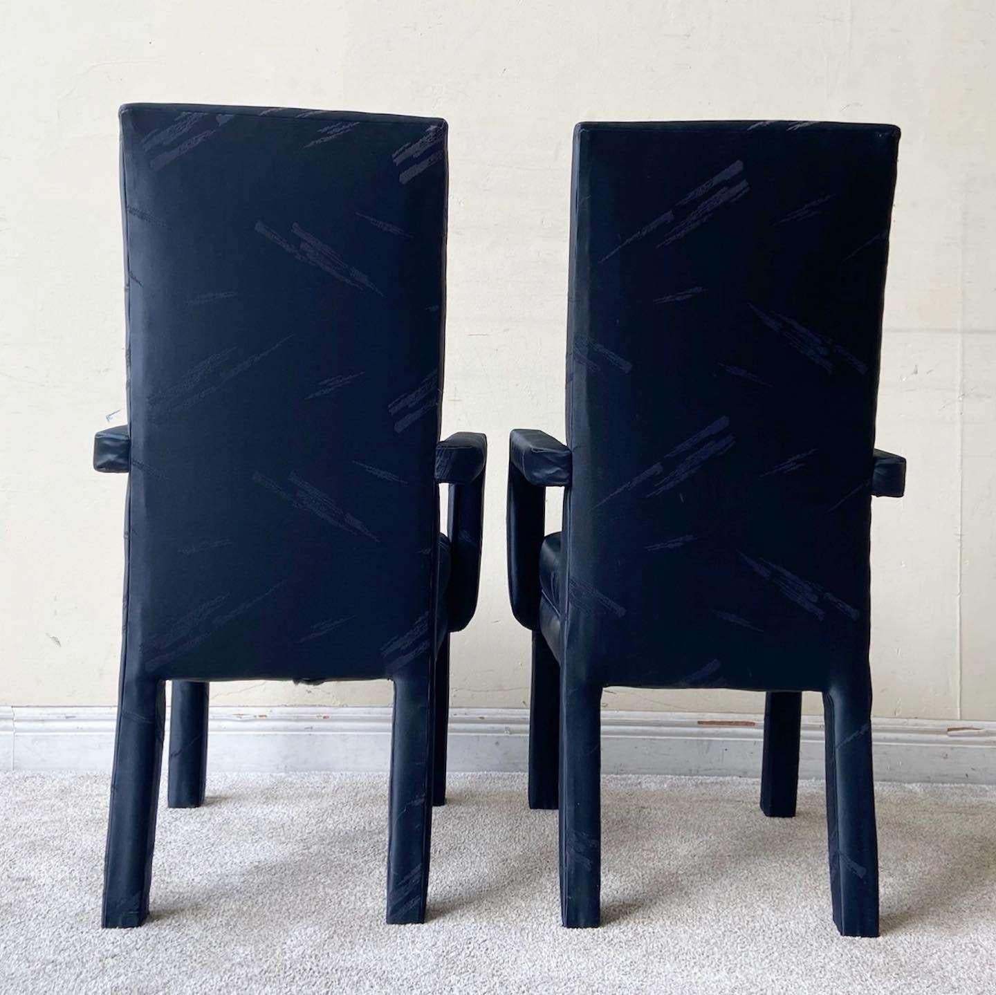 American Postmodern Black on Black Upholstered Parsons Dining Chairs - Set of 6 For Sale
