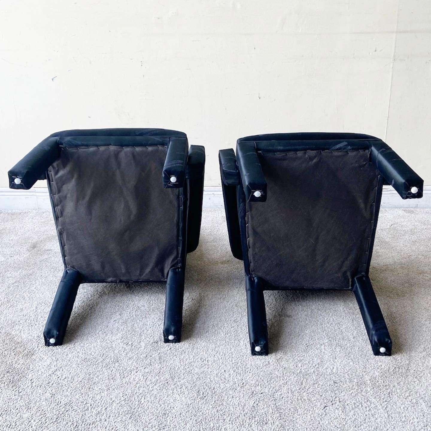Postmodern Black on Black Upholstered Parsons Dining Chairs - Set of 6 In Good Condition For Sale In Delray Beach, FL