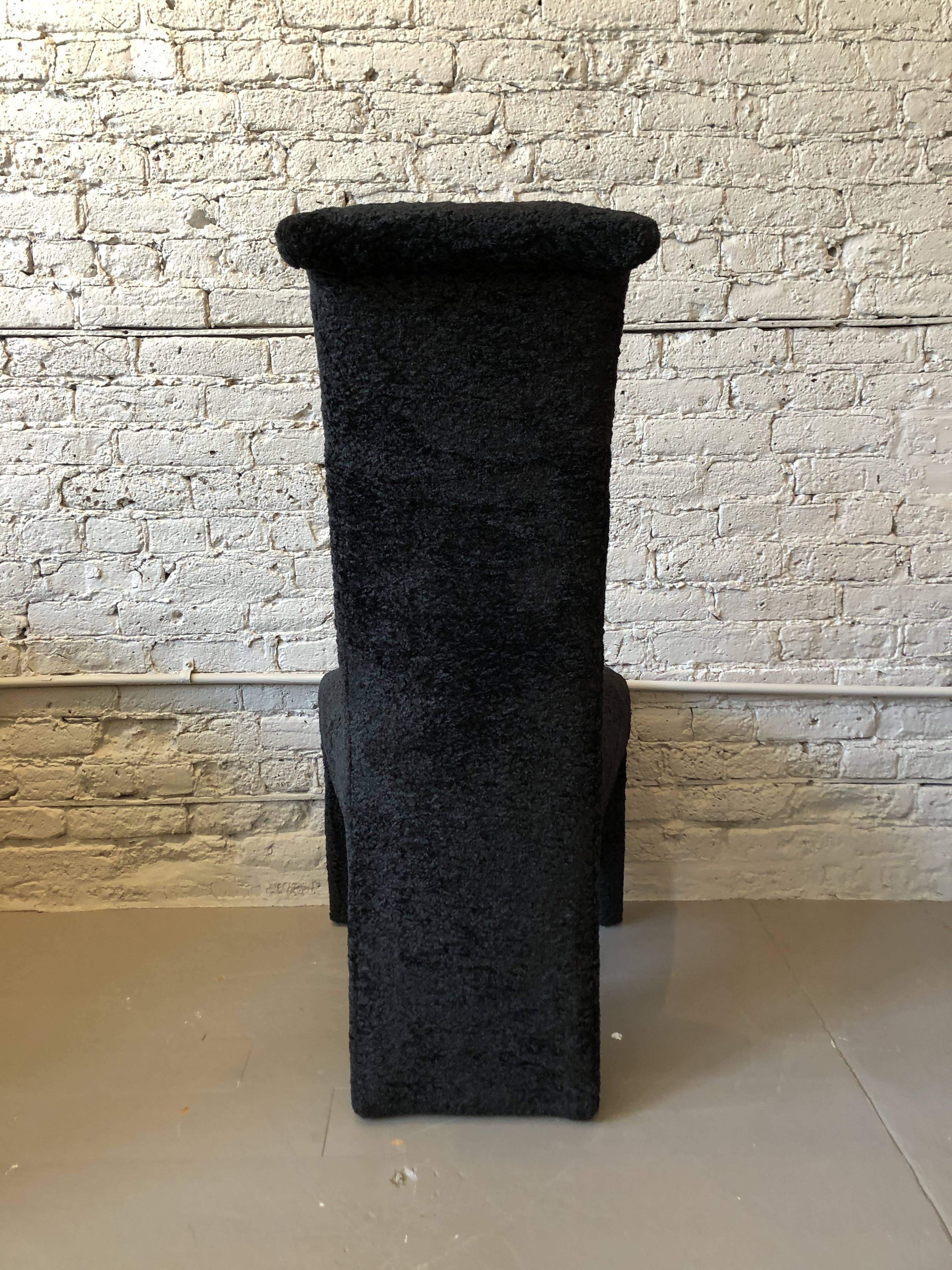 Postmodern Black Persian Lamb Boucle Dining Chairs, Set of 6 In Excellent Condition For Sale In Chicago, IL