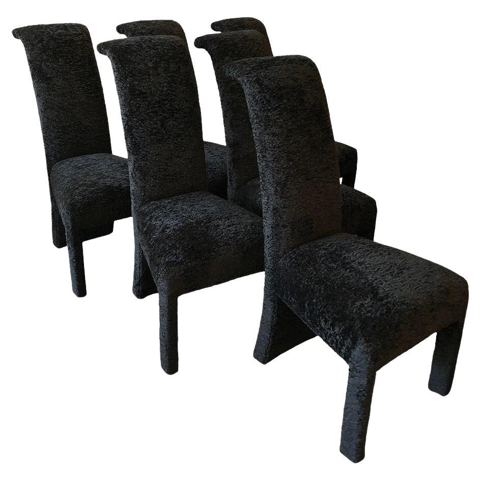 Postmodern Black Persian Lamb Boucle Dining Chairs, Set of 6 For Sale