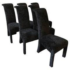 Postmodern Black Persian Lamb Boucle Dining Chairs, Set of 6