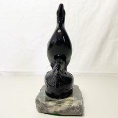 Postmodern Black Porcelain Duck Sculpture on Marble Base