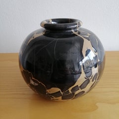 Postmodern Black Portoro Marble Vase, circa 1980
