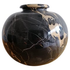 Retro Postmodern Black Portoro Marble Vase, circa 1980