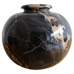 Vintage Postmodern Black Portoro Marble Vase, circa 1980