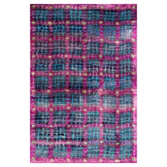 Postmodern Black Purple Turquoise Hand-Knotted Natural Silk Eco-Friendly Rug 