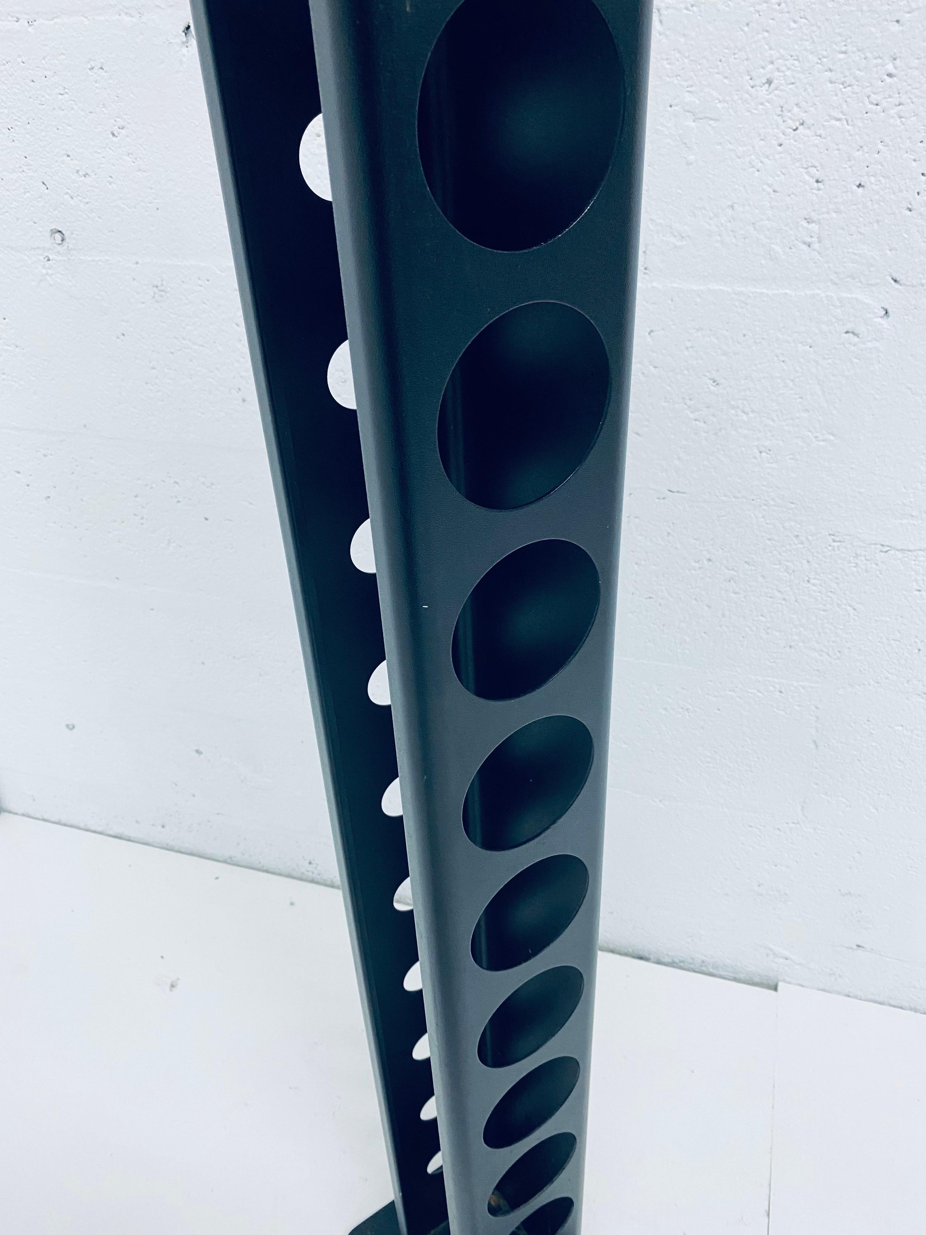 Italian Postmodern Black Steel Standing Floor Wine Rack by Brookstone Exclusive, 1980s For Sale