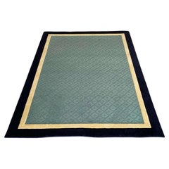 Vintage Postmodern Black Tan and Dark Green Rectangular Area Rug