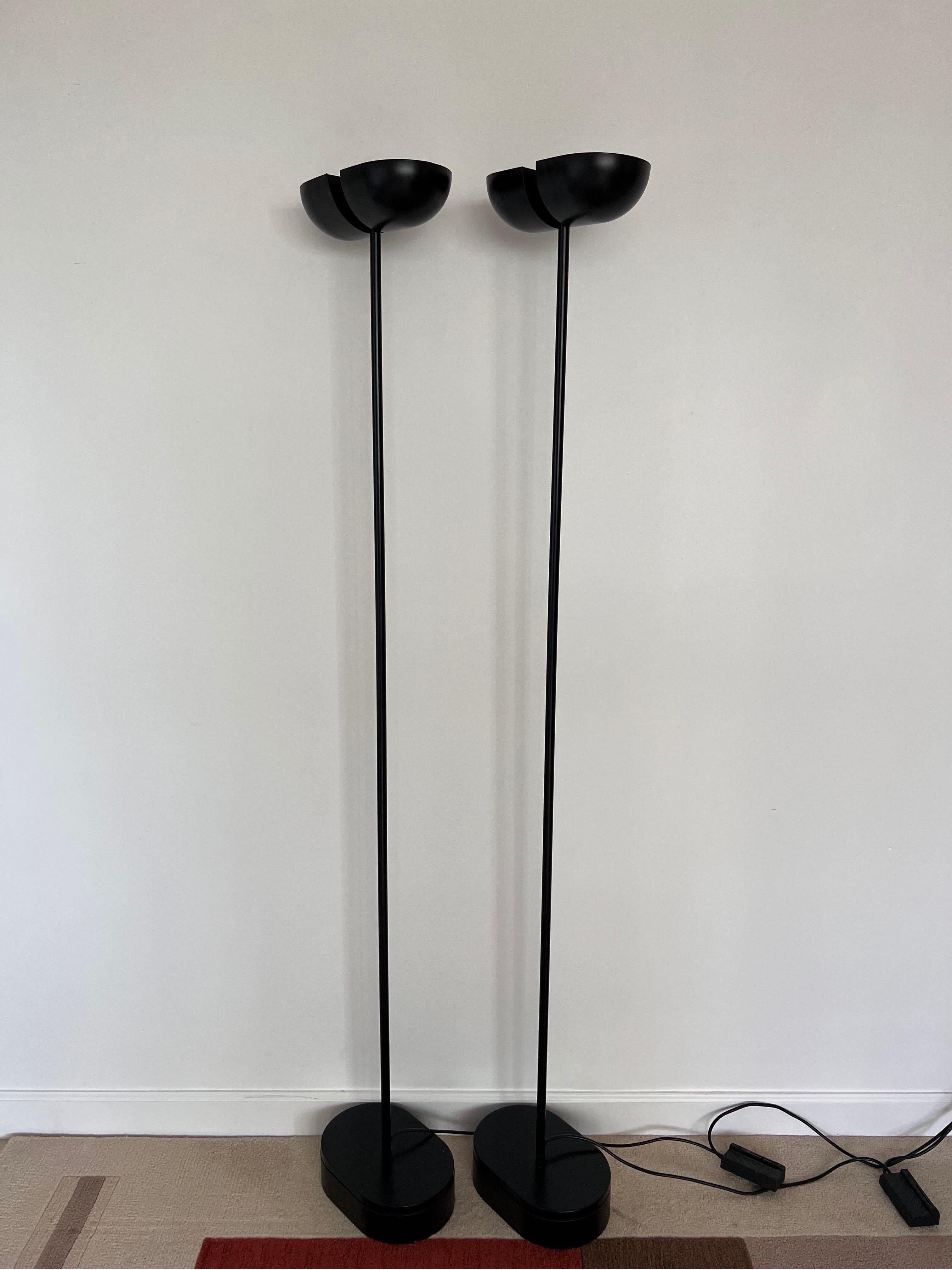 Post-Modern Postmodern Black Torchiere Floor Lamps with Adjustable Heads, 1980s, a Pair