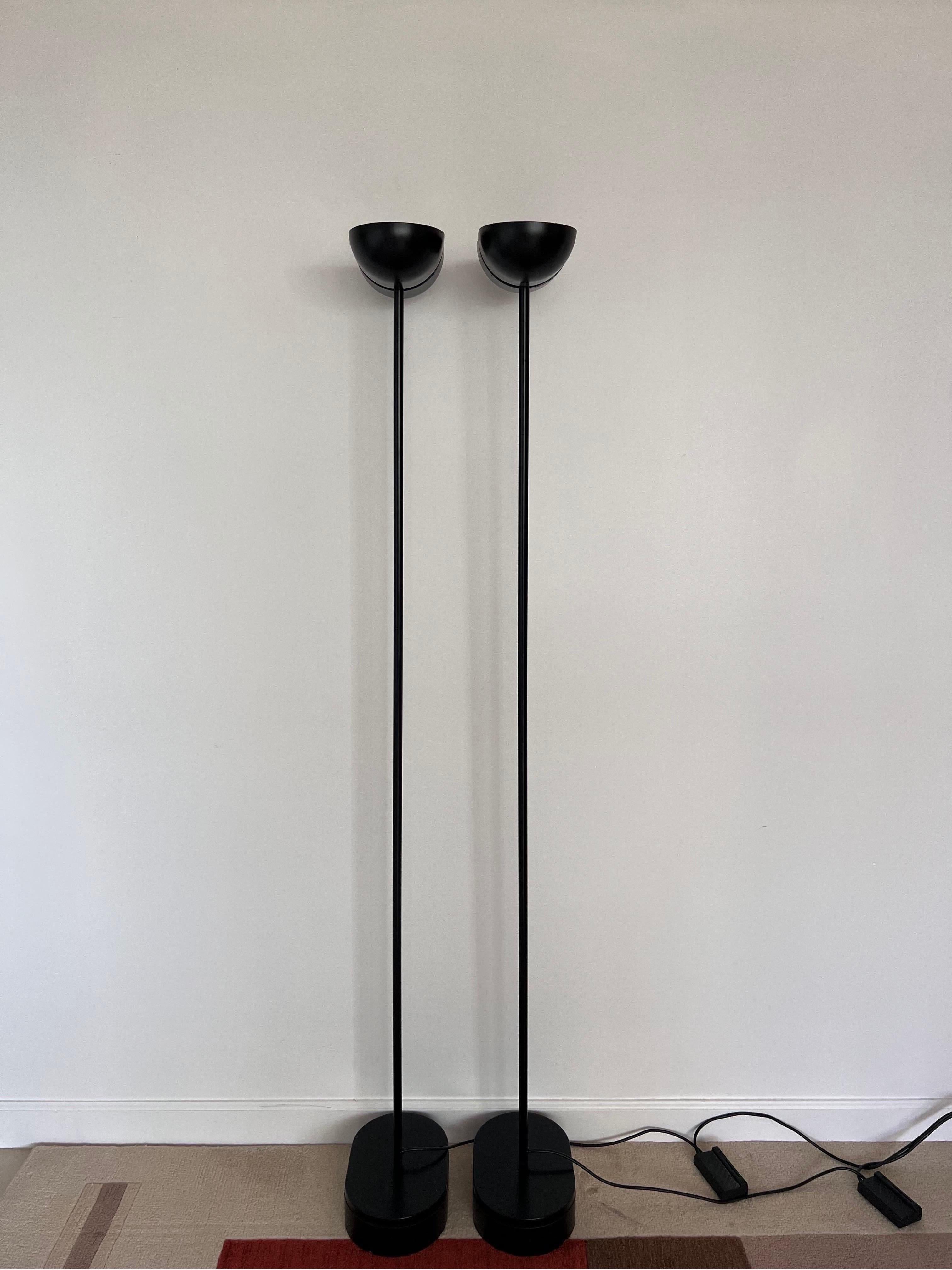 Unknown Postmodern Black Torchiere Floor Lamps with Adjustable Heads, 1980s, a Pair