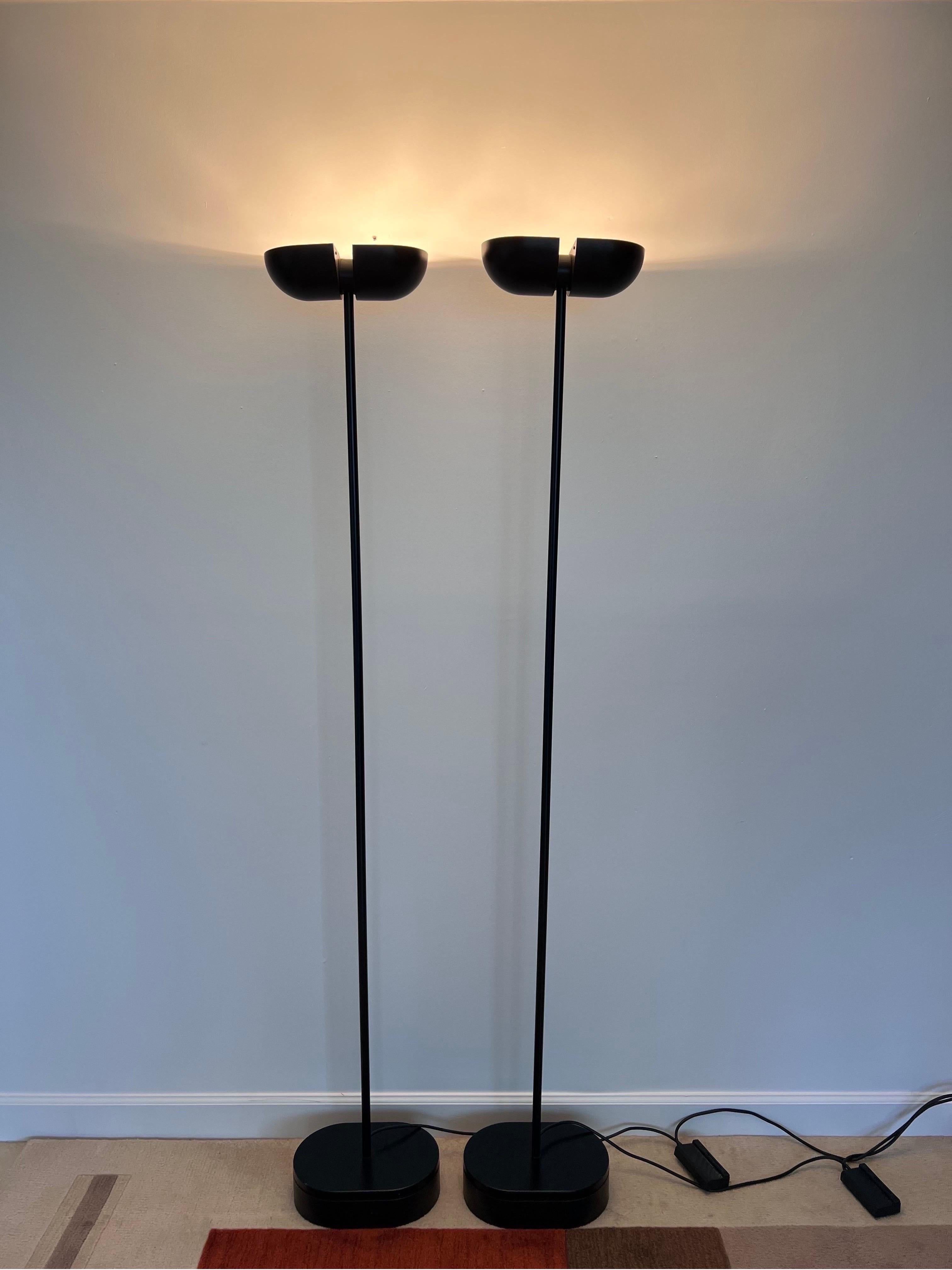 20th Century Postmodern Black Torchiere Floor Lamps with Adjustable Heads, 1980s, a Pair