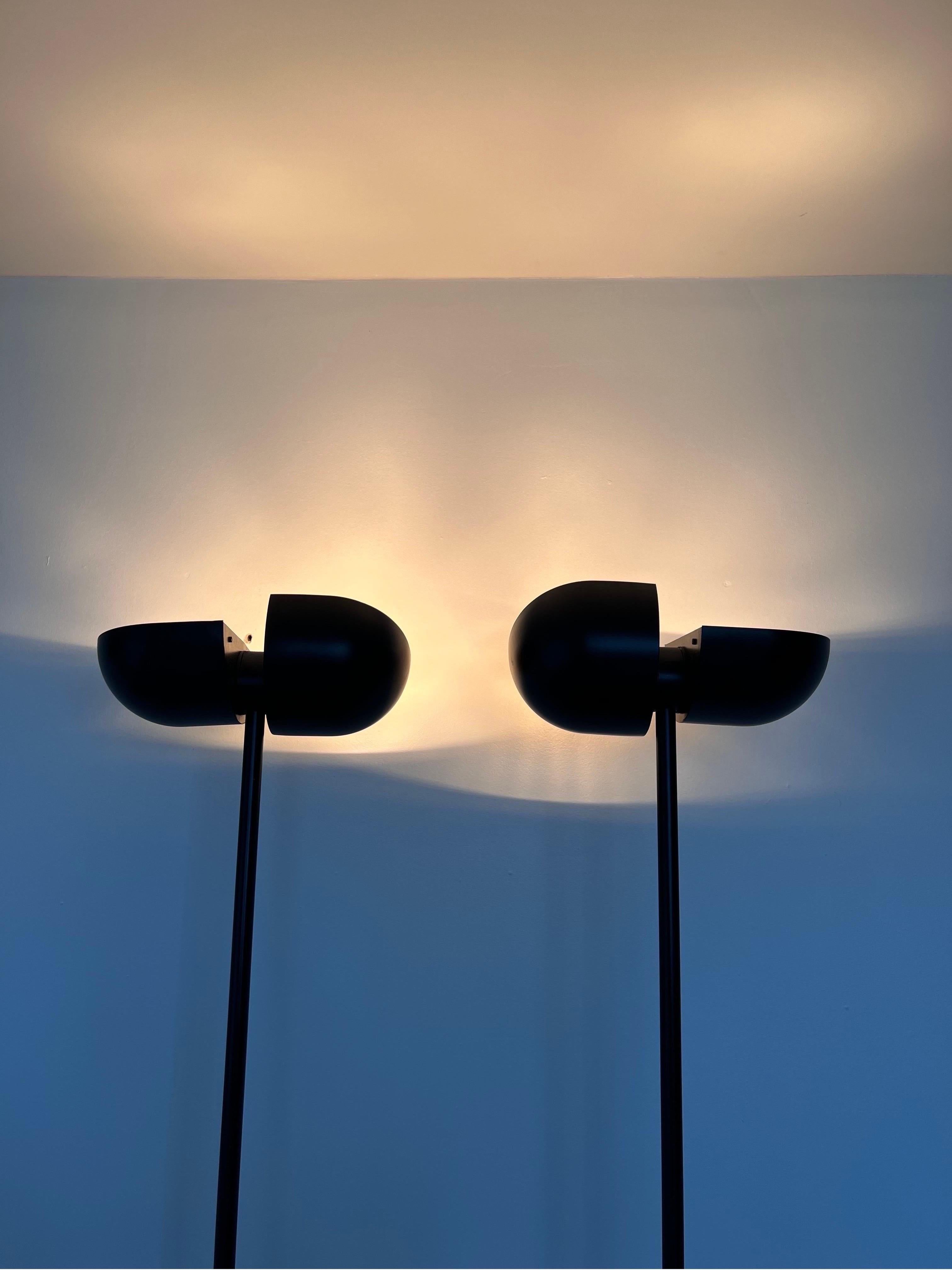 Postmodern Black Torchiere Floor Lamps with Adjustable Heads, 1980s, a Pair 1