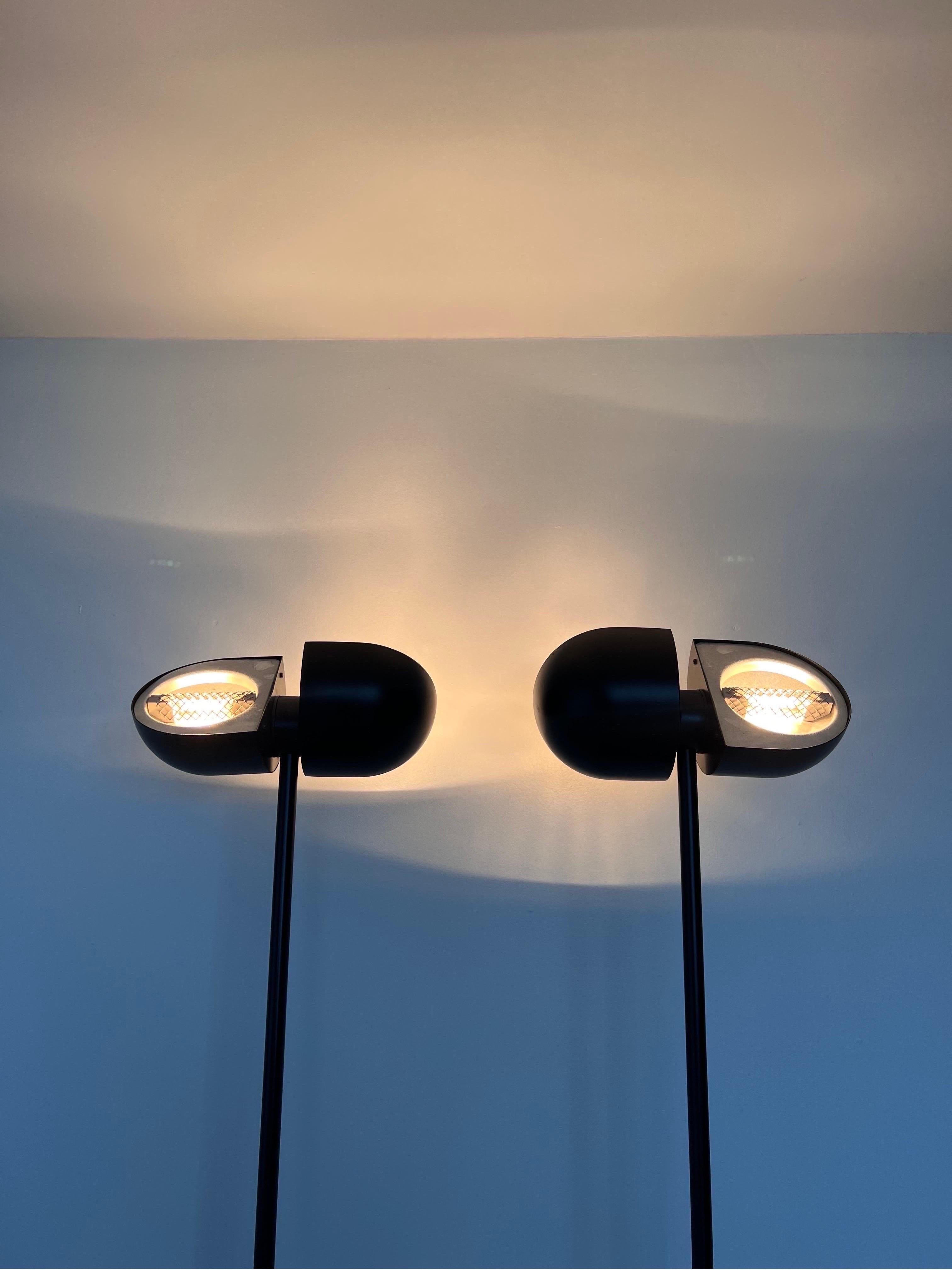 Postmodern Black Torchiere Floor Lamps with Adjustable Heads, 1980s, a Pair 2