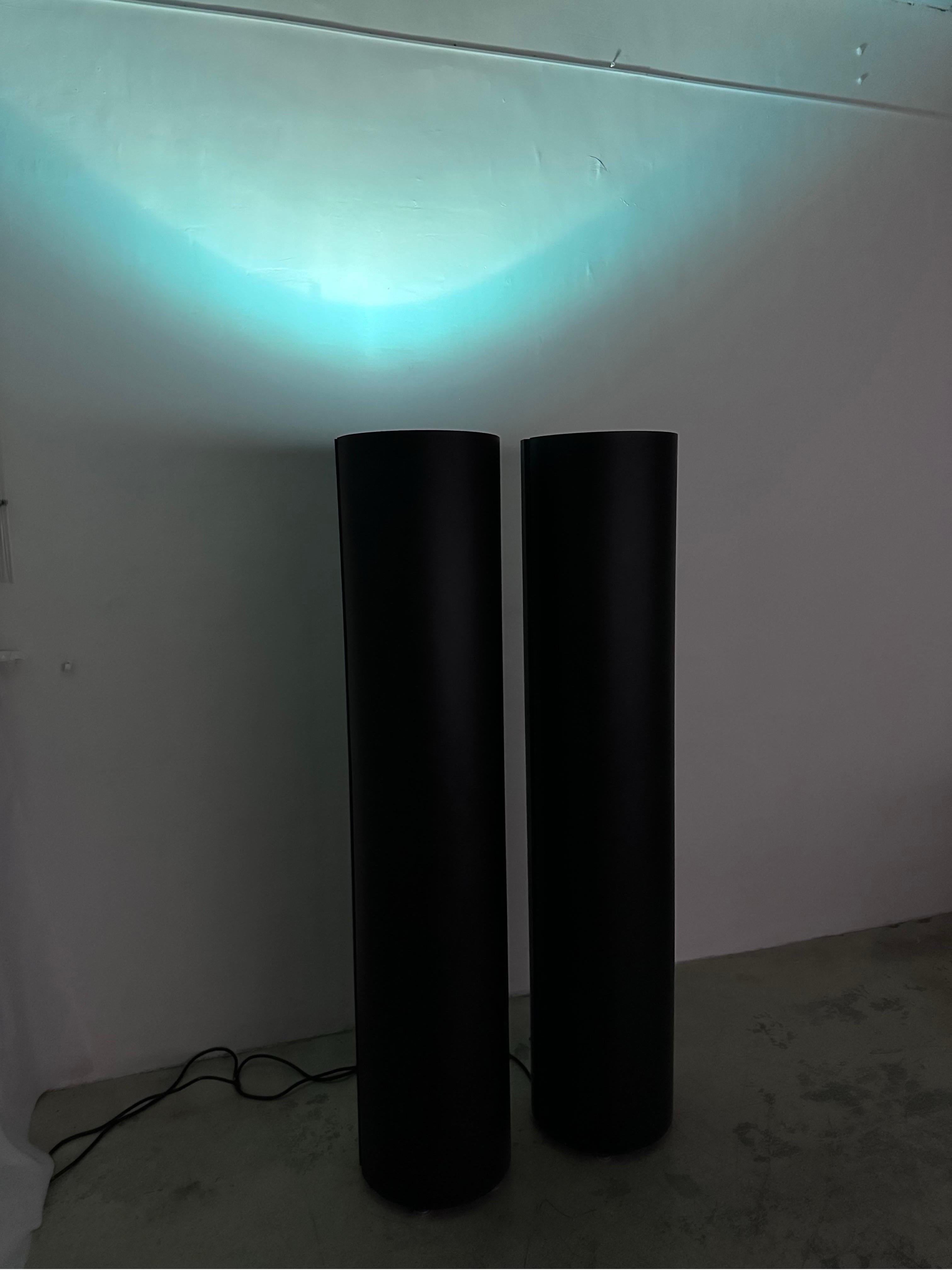 Postmodern Black Torchiere Mercury Bulb Floor Lamps - a Pair For Sale 5