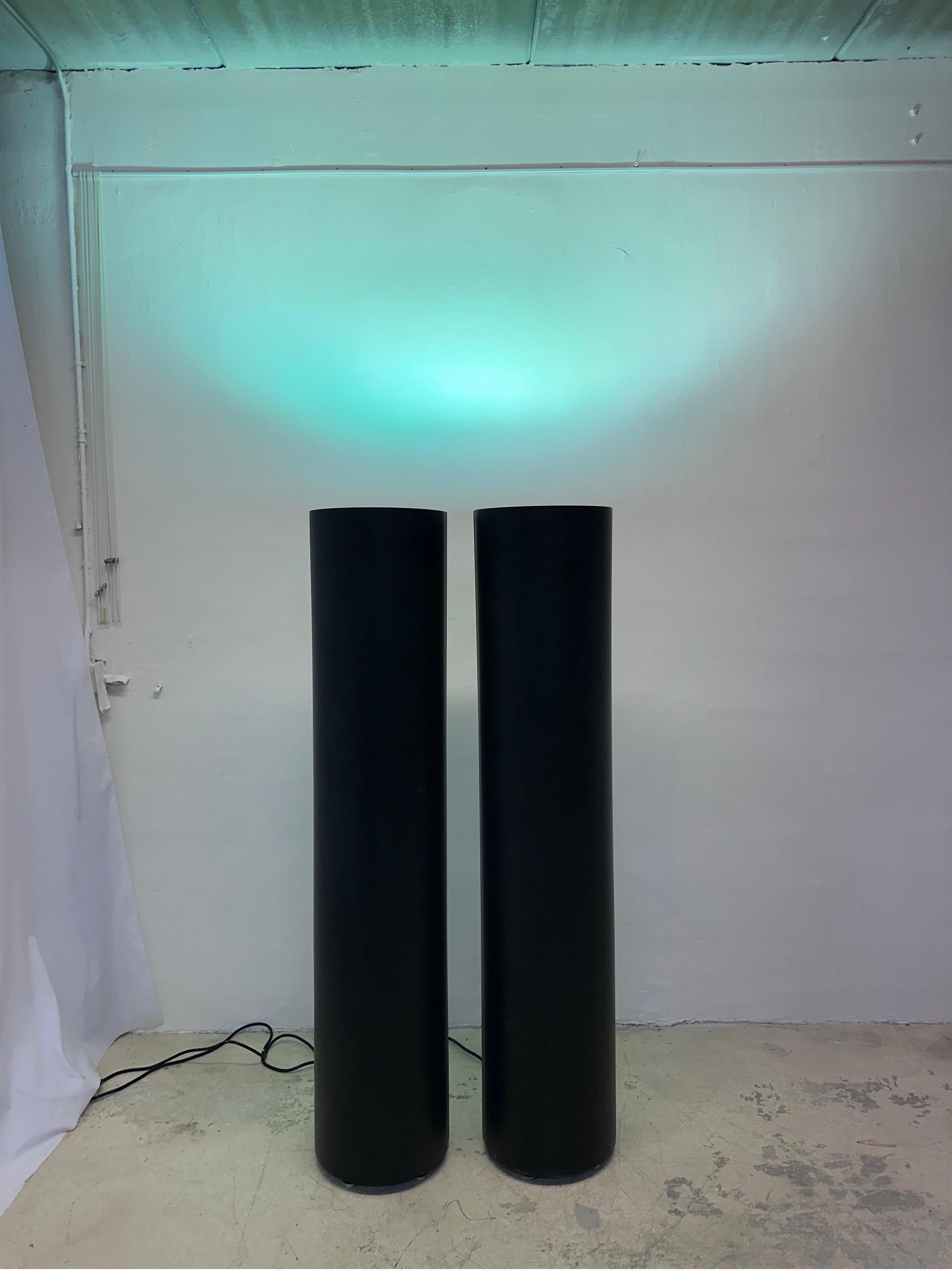 Postmodern Black Torchiere Mercury Bulb Floor Lamps - a Pair For Sale 6