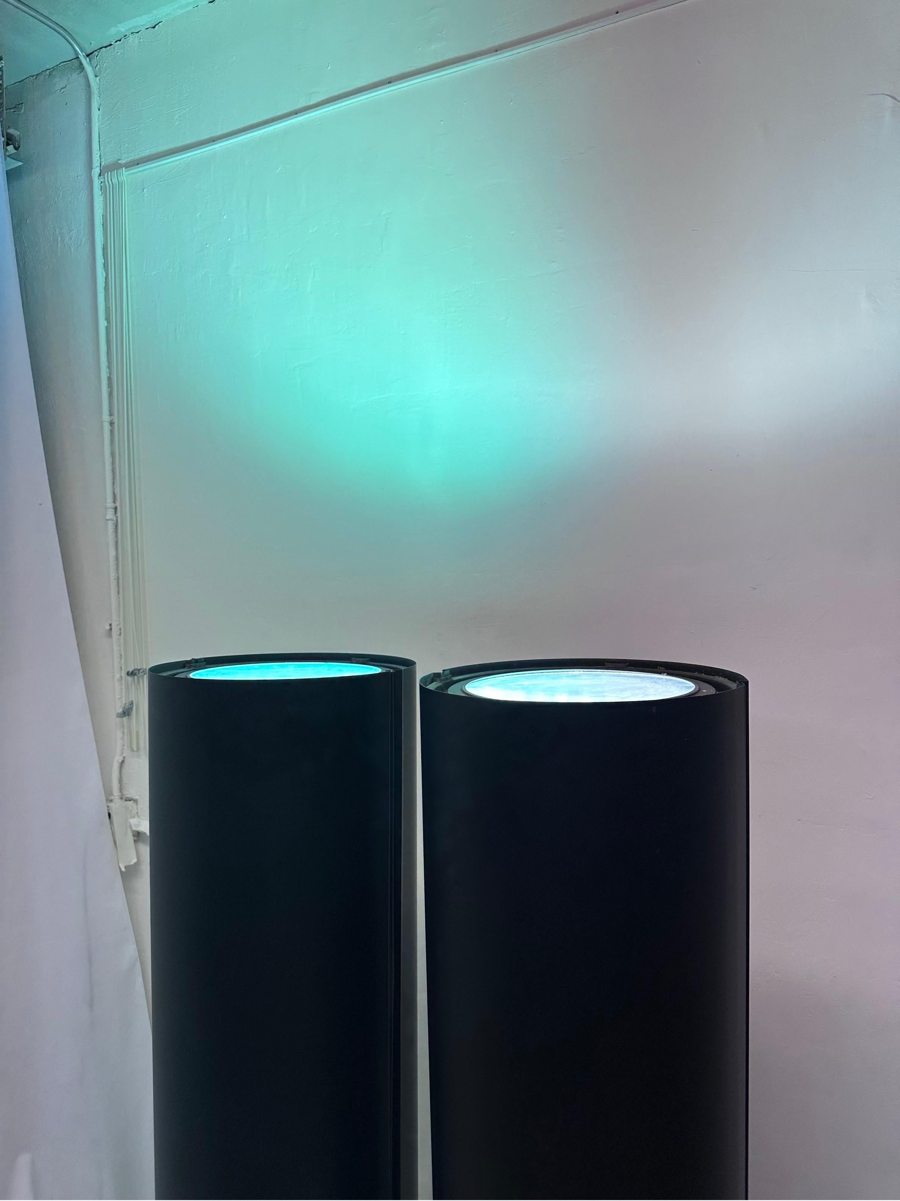 Postmodern Black Torchiere Mercury Bulb Floor Lamps - a Pair For Sale 8