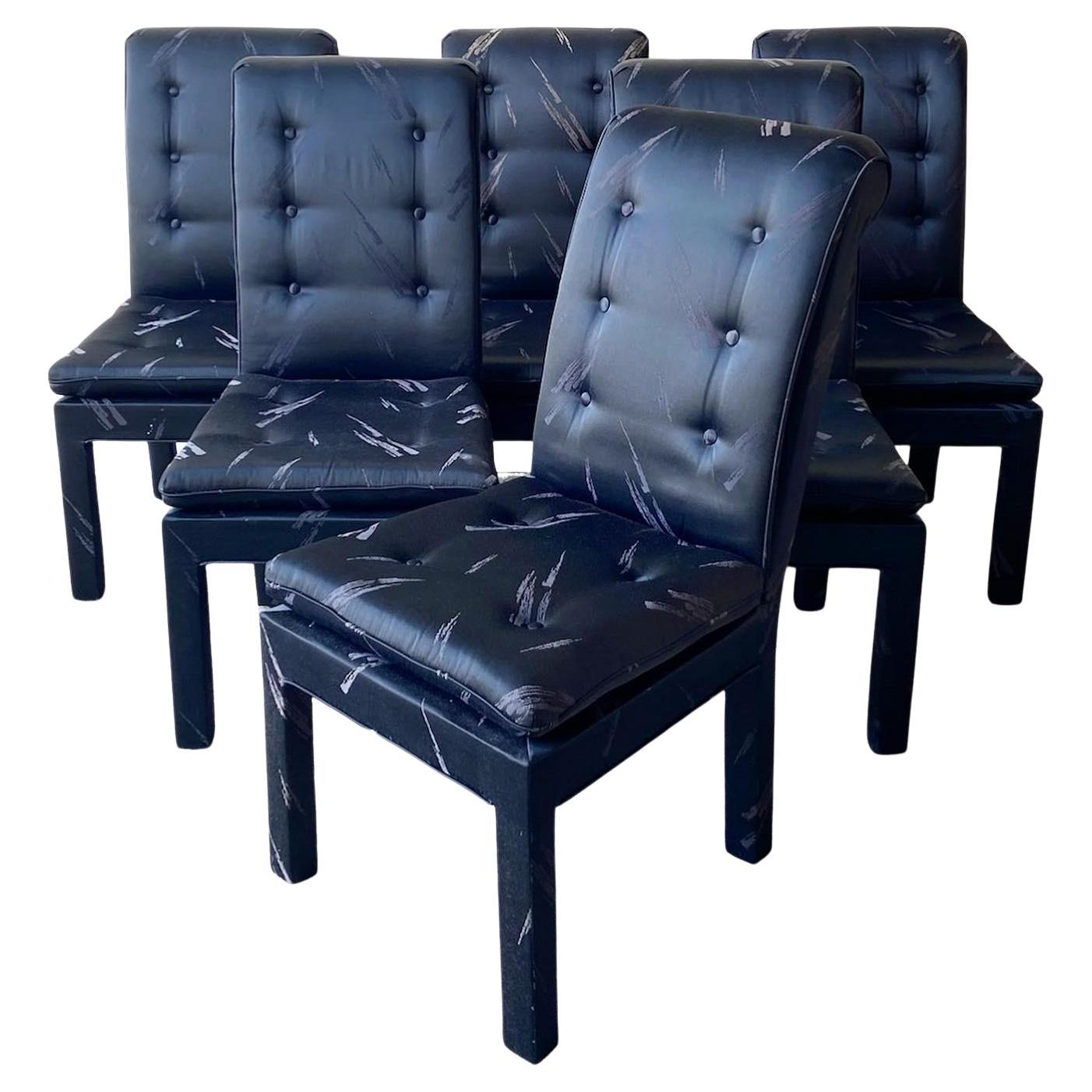 Postmodern Black Tufted Parsons Dining Chairs, Set of 6 For Sale