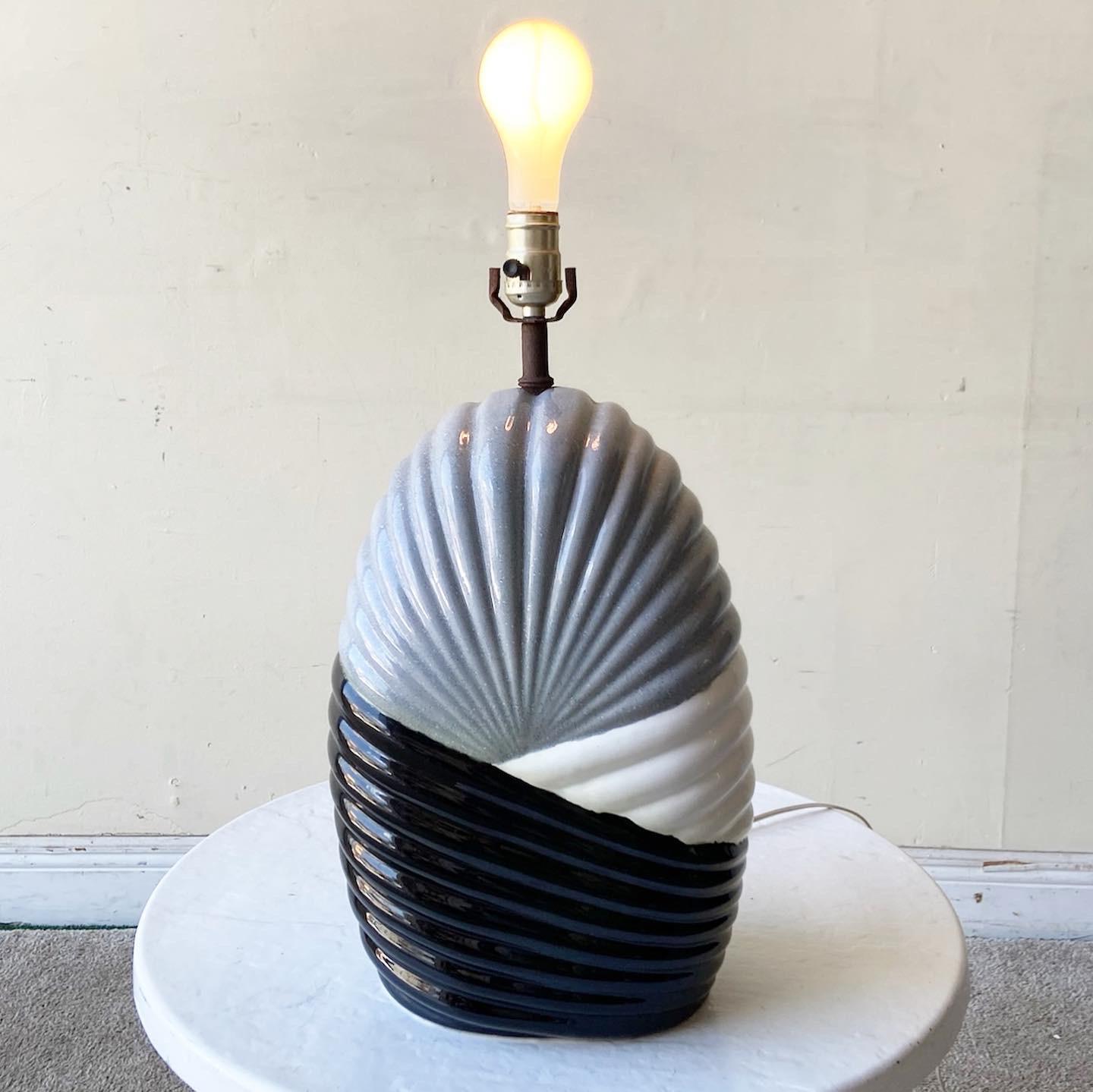 Post-Modern Postmodern Black White and Gray Ceramic Table Lamp For Sale