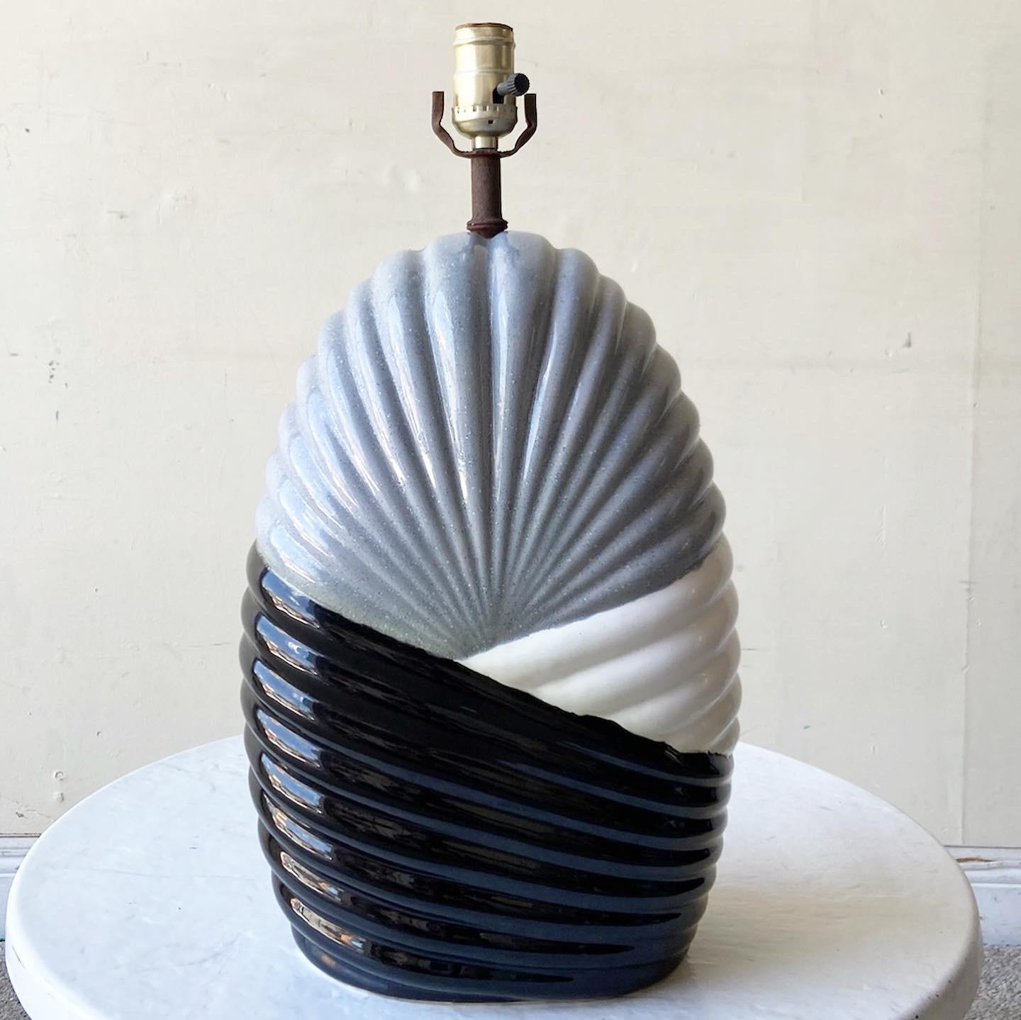 Postmodern Black White and Gray Ceramic Table Lamp For Sale 2