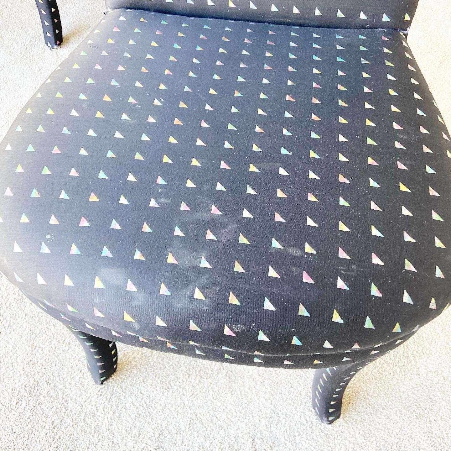 Postmoderne schwarze Esszimmerstühle mit farbigen Dreiecken von Bernhardt- 6 Stühle 4